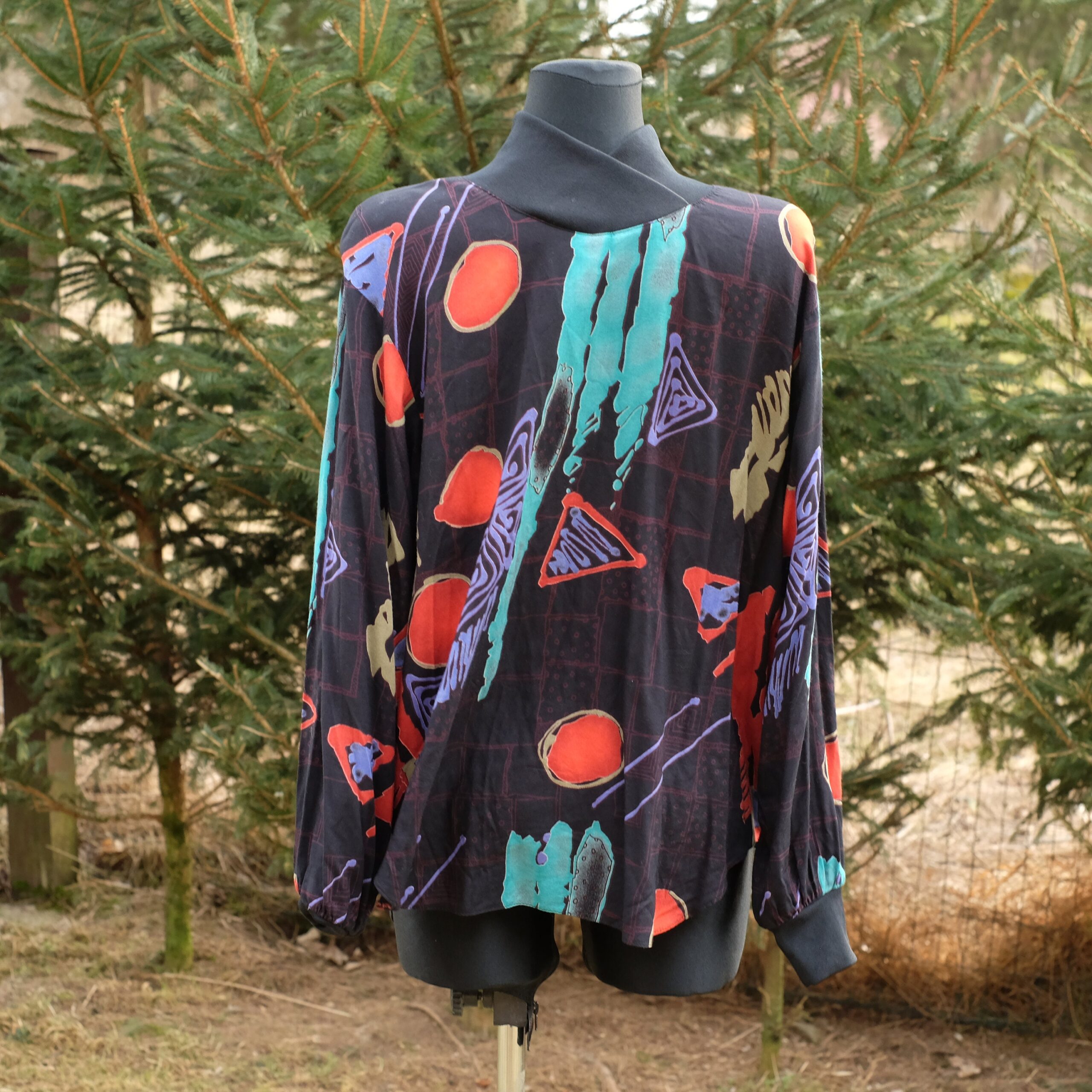 Vintage Mac Scott Funky Colourful Geometric Pattern Blouse with Turtleneck - Image 5