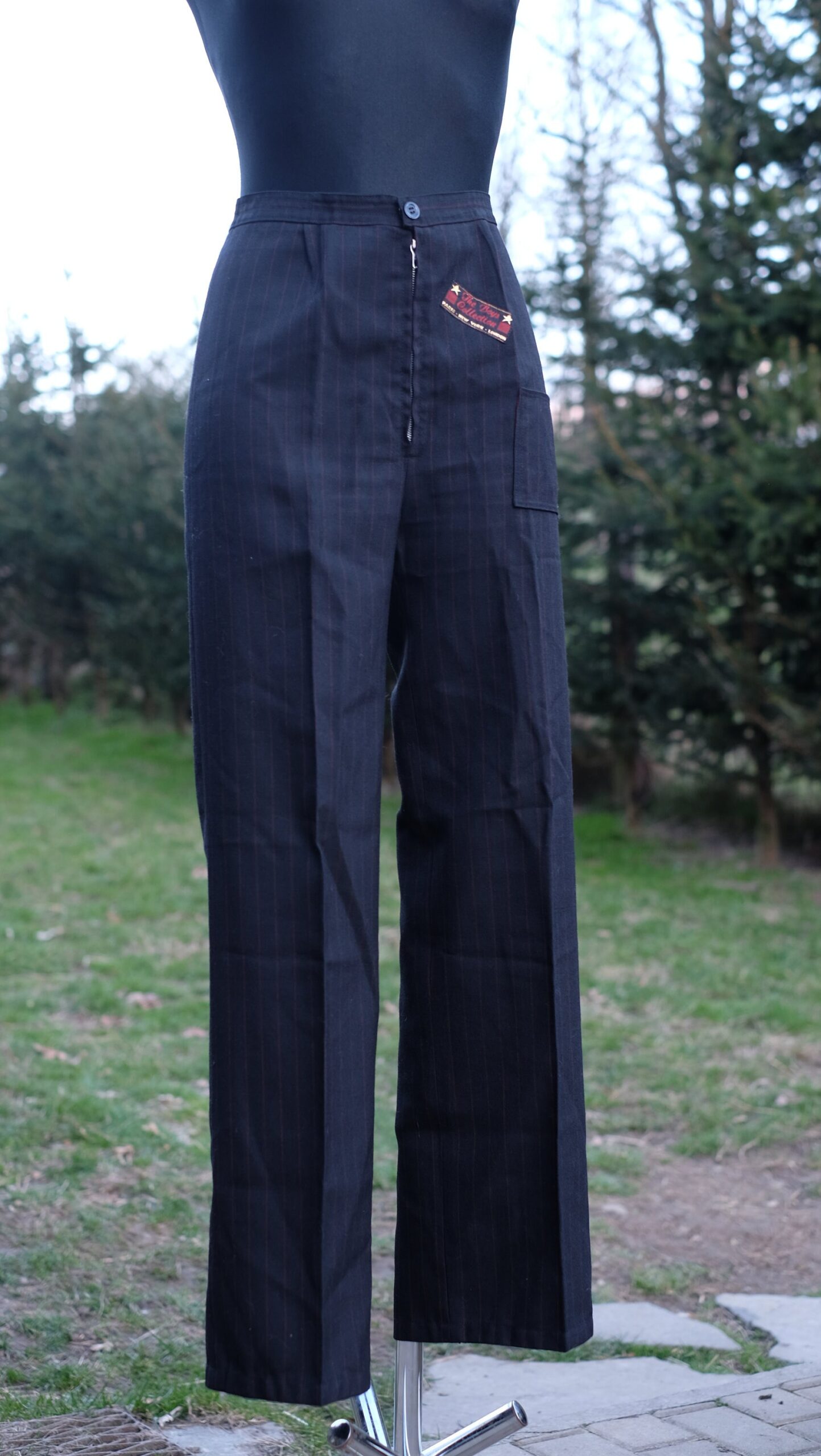 Vintage Dark blue Creased Trousers with Zippers and stripes - Image 5