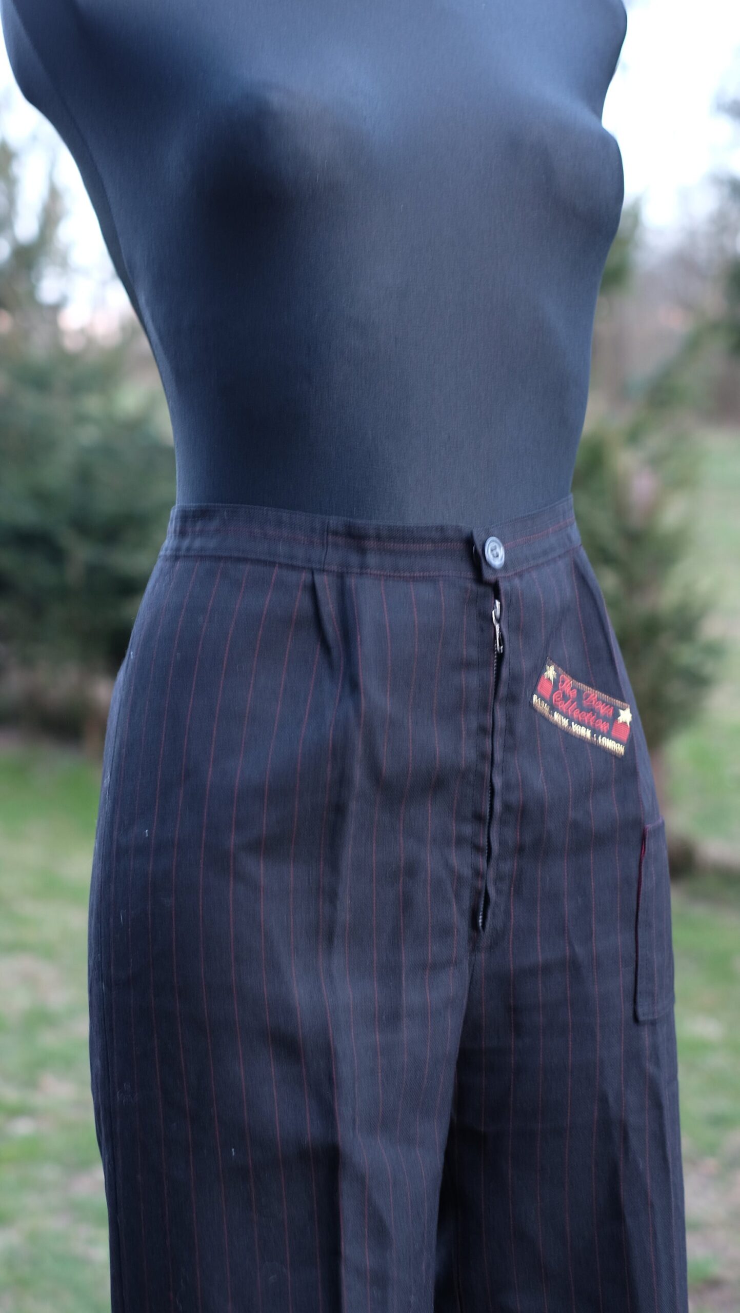 Vintage Dark blue Creased Trousers with Zippers and stripes - Image 3