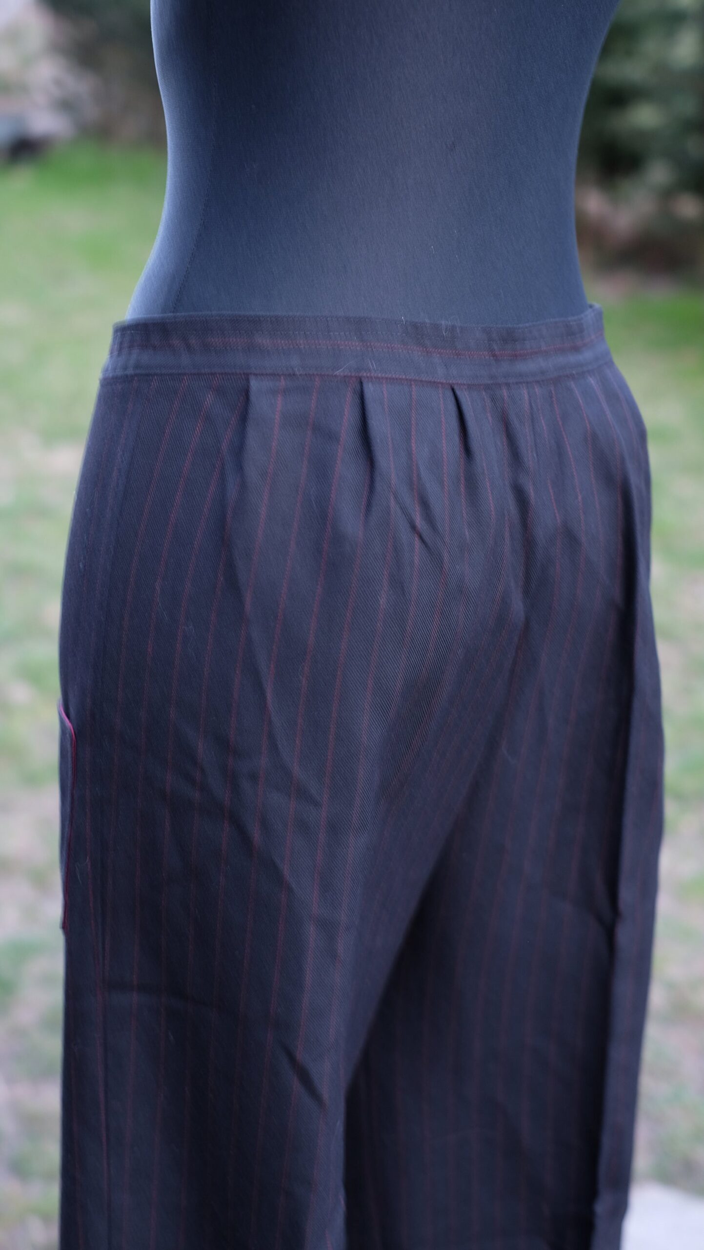 Vintage Dark blue Creased Trousers with Zippers and stripes - Image 7