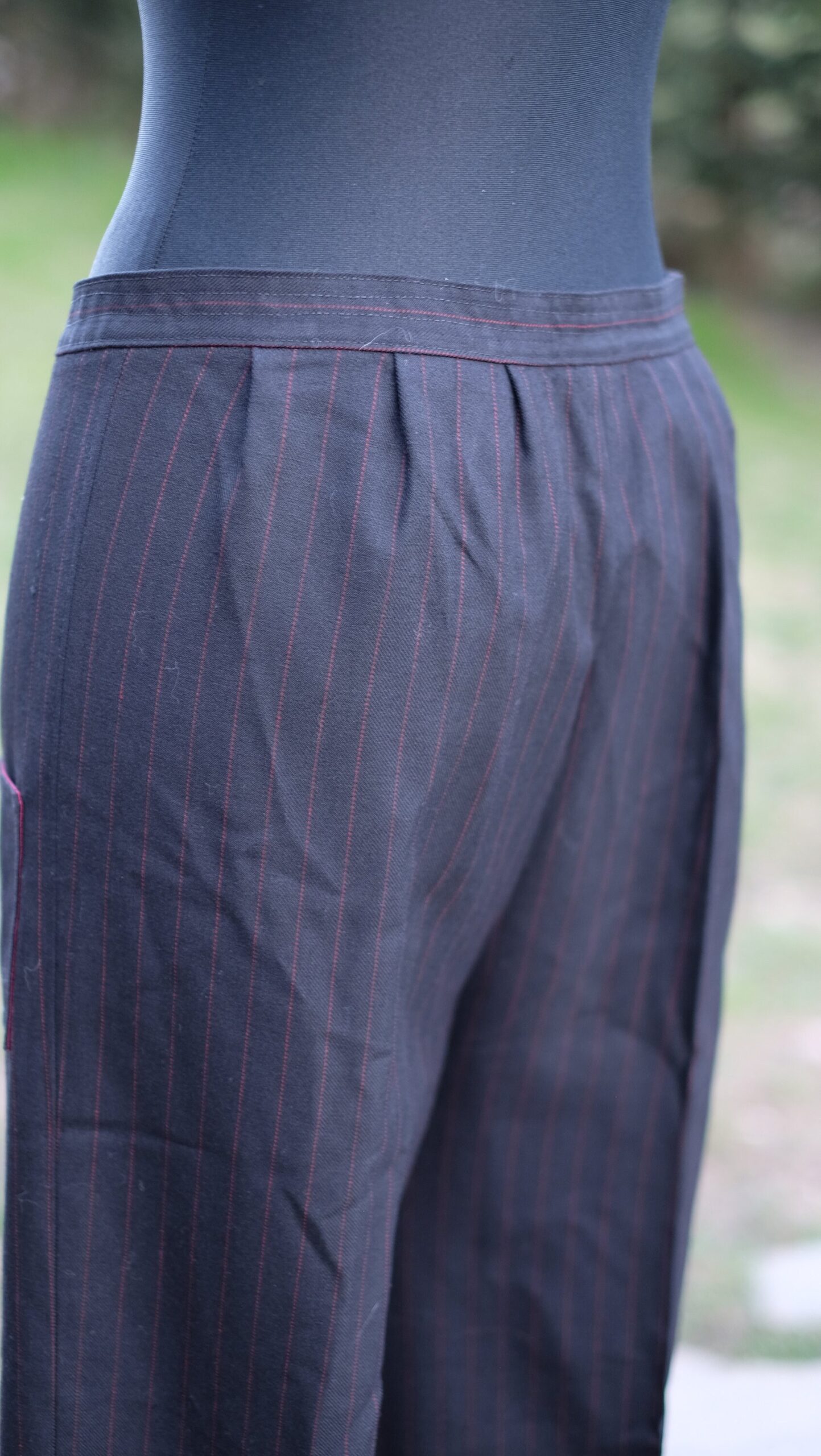 Vintage Dark blue Creased Trousers with Zippers and stripes - Image 8