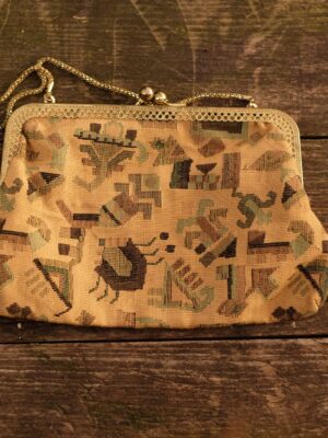 Vintage Tapestry Beige Gold Clutch Purse