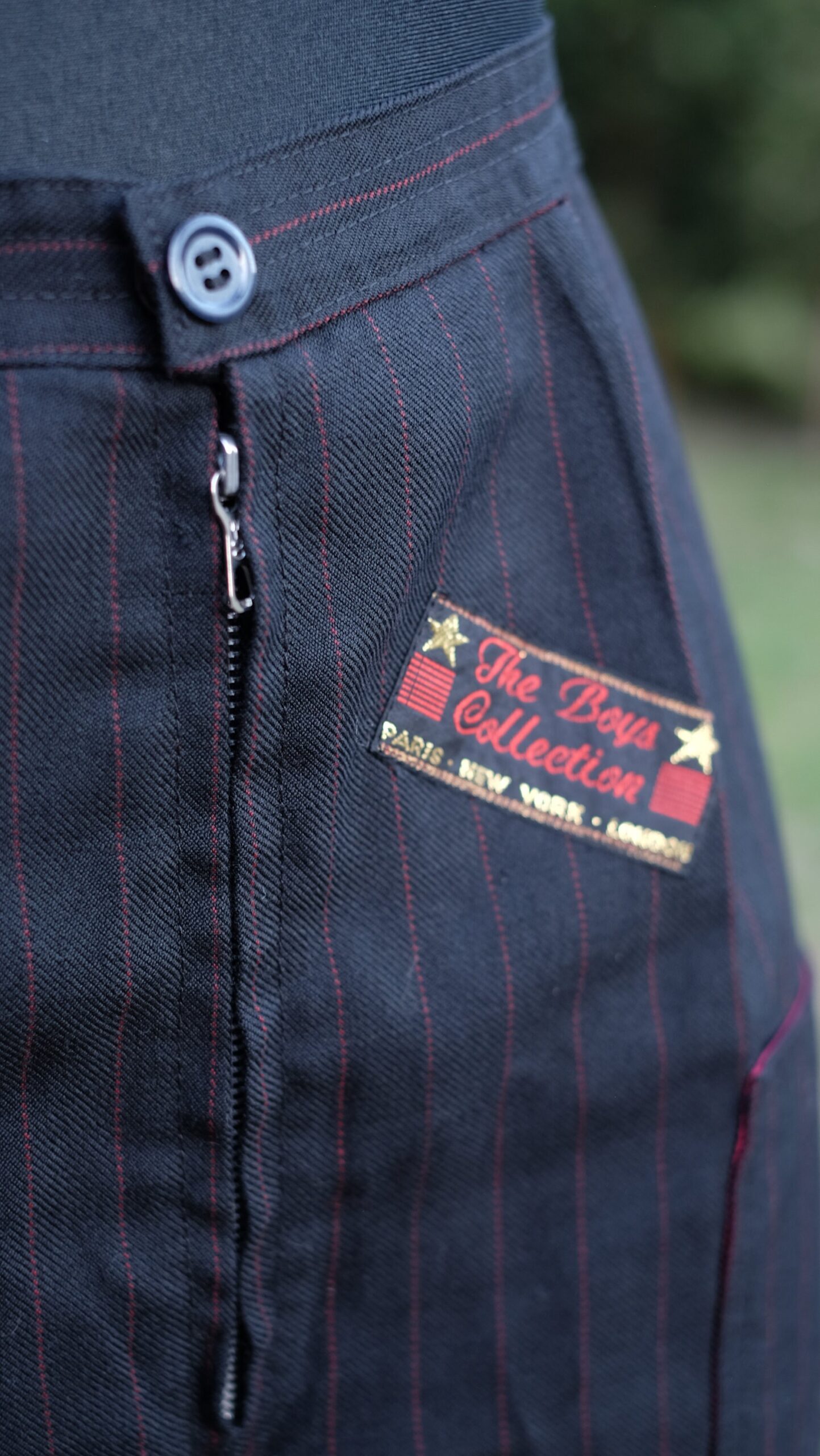 Vintage Dark blue Creased Trousers with Zippers and stripes - Image 6