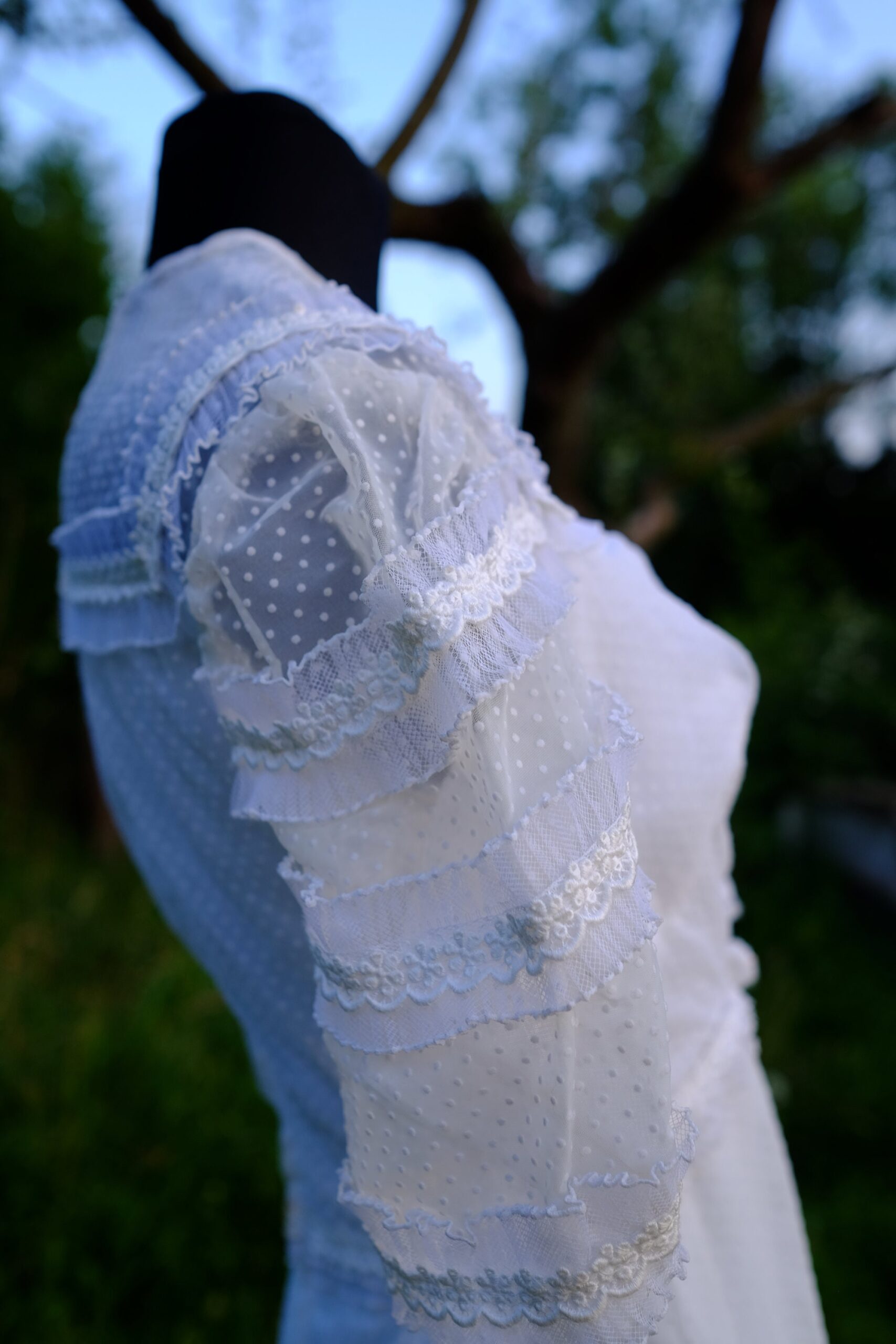 Victorian Style 70s Wedding Dress, Vintage Short Sleeved Bridal Gown - Image 5
