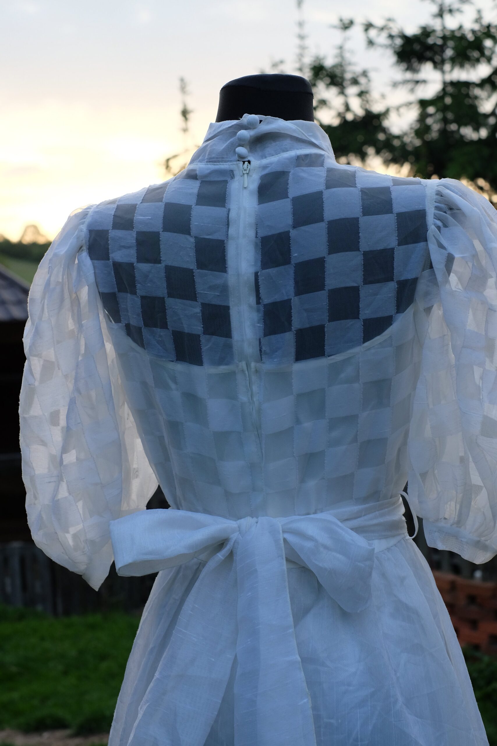 Vintage 70s Boho Punk Wedding Dress, Vera Mont Paris Checkered Bridal Gown - Image 9