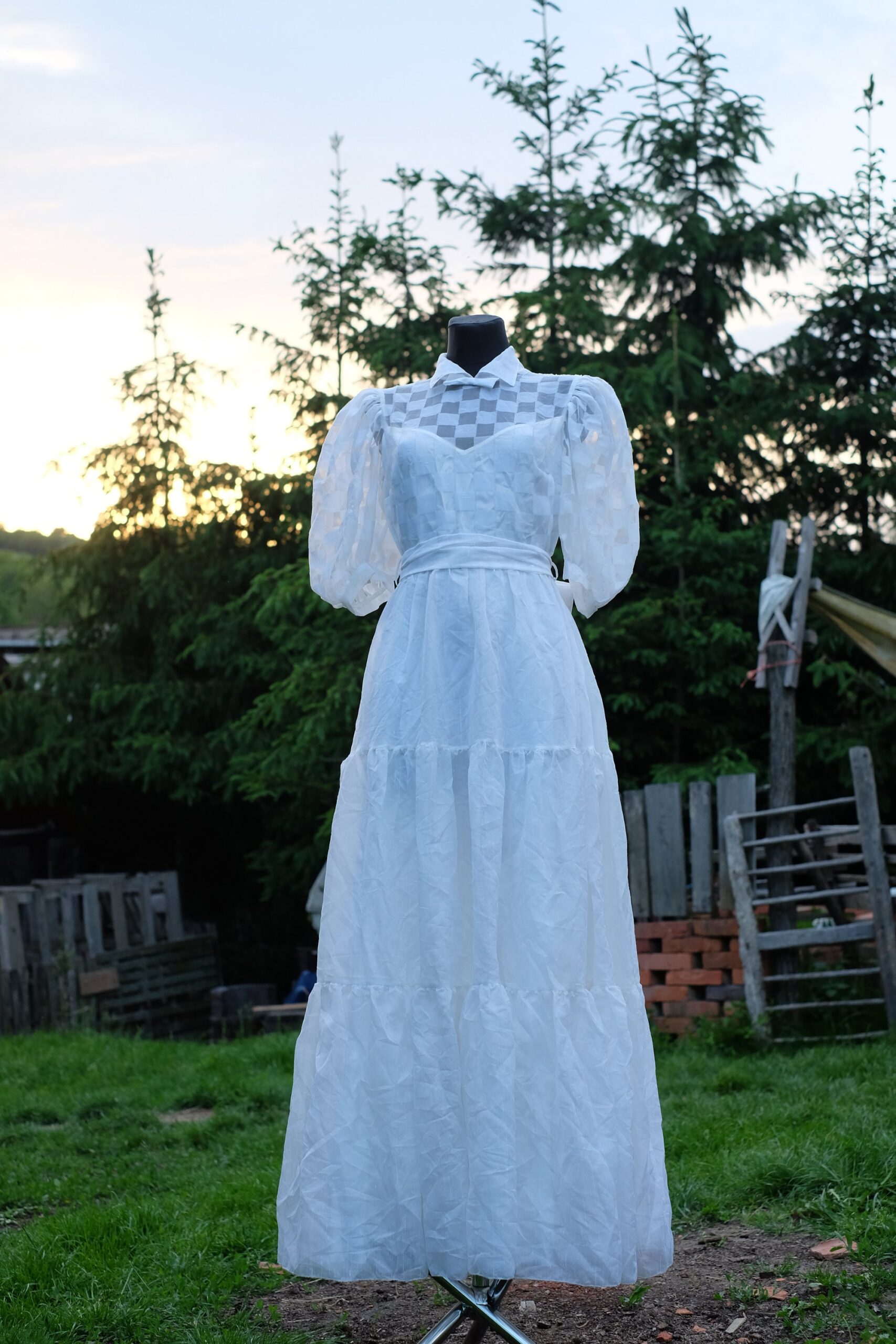 Vintage 70s Boho Punk Wedding Dress, Vera Mont Paris Checkered Bridal Gown