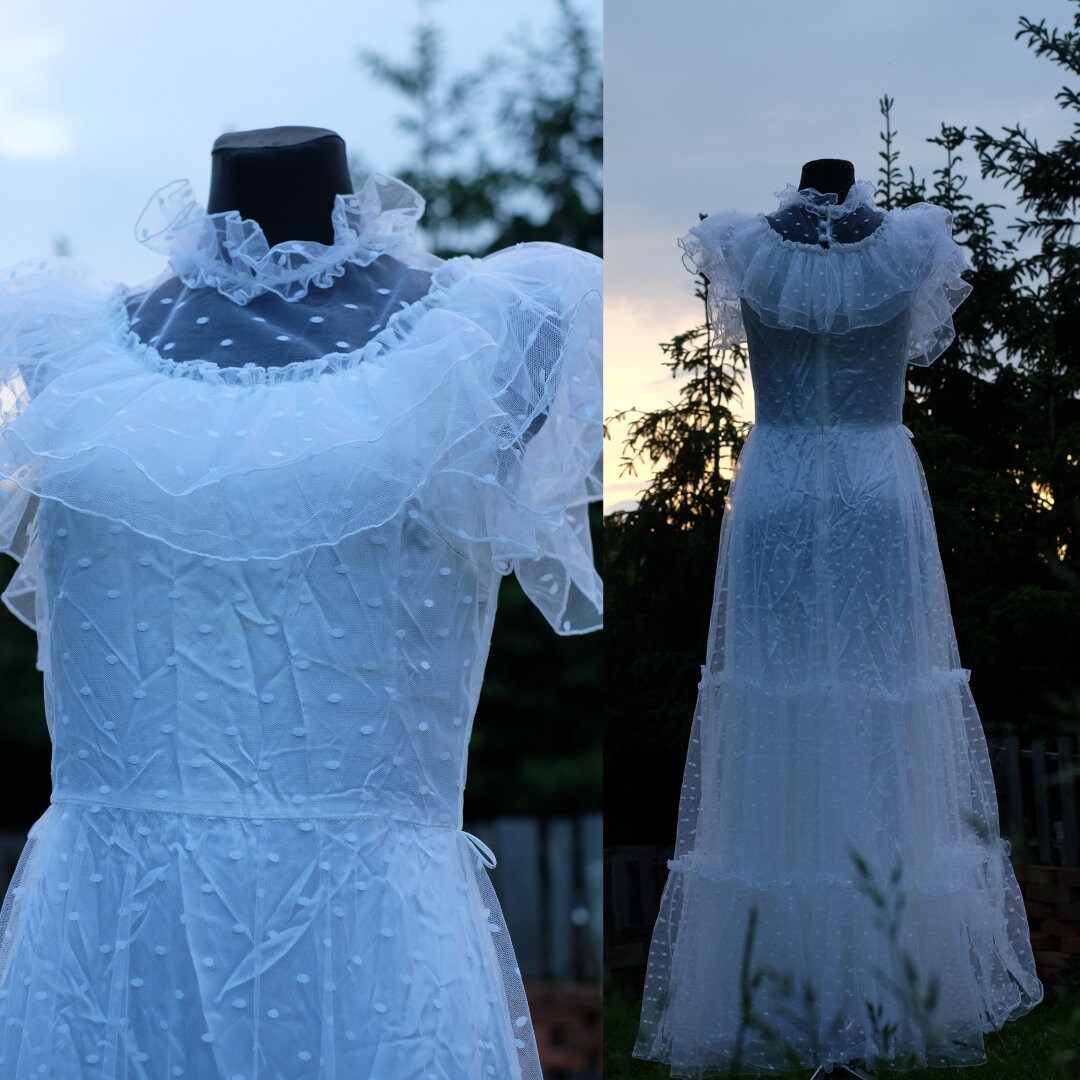 Vintage 70s Boho Wedding Dress, Vera Mont Paris Polka Dot Glamrock Punk Boho Bridal Gown - Image 2