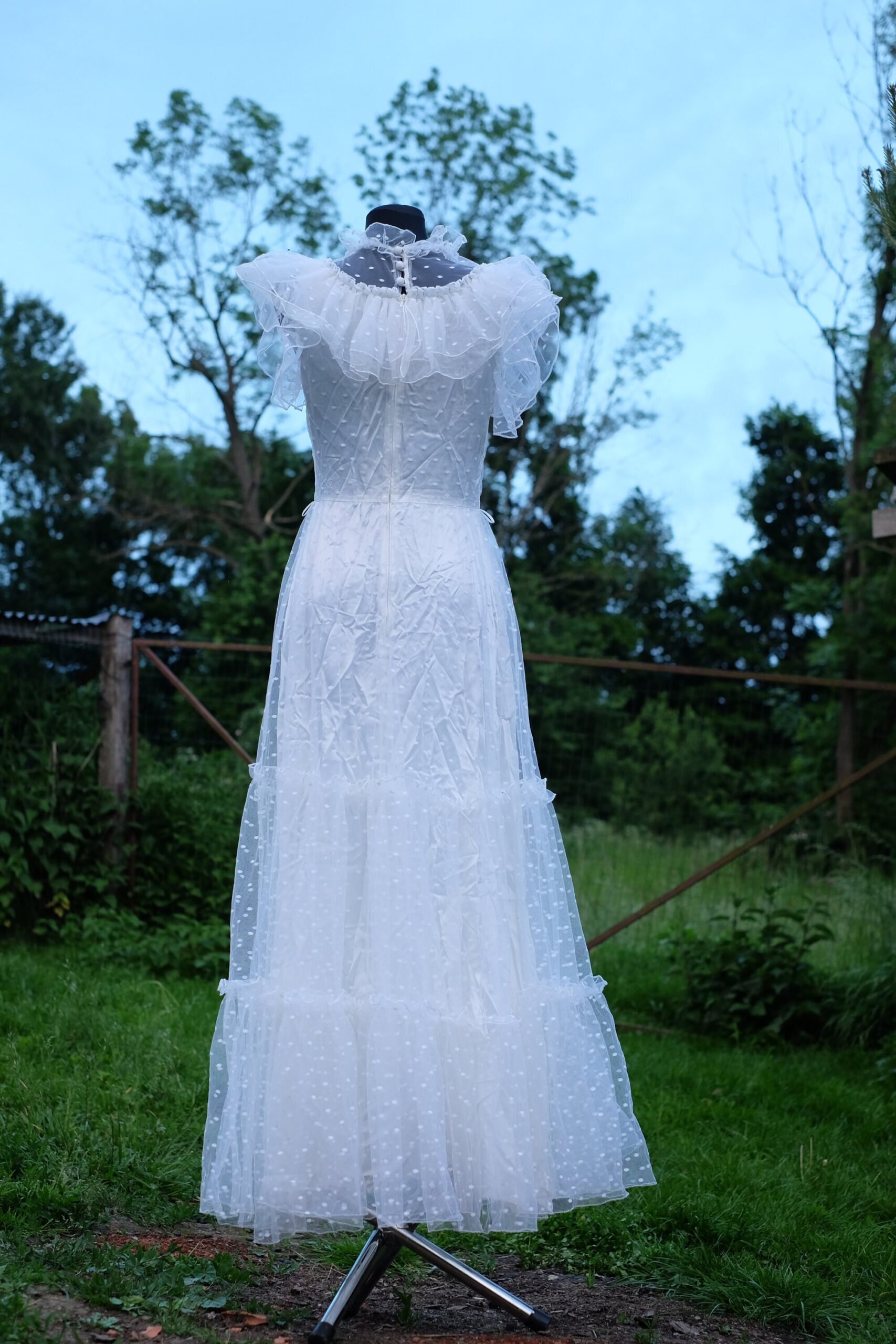 Vintage 70s Boho Wedding Dress, Vera Mont Paris Polka Dot Glamrock Punk Boho Bridal Gown - Image 9