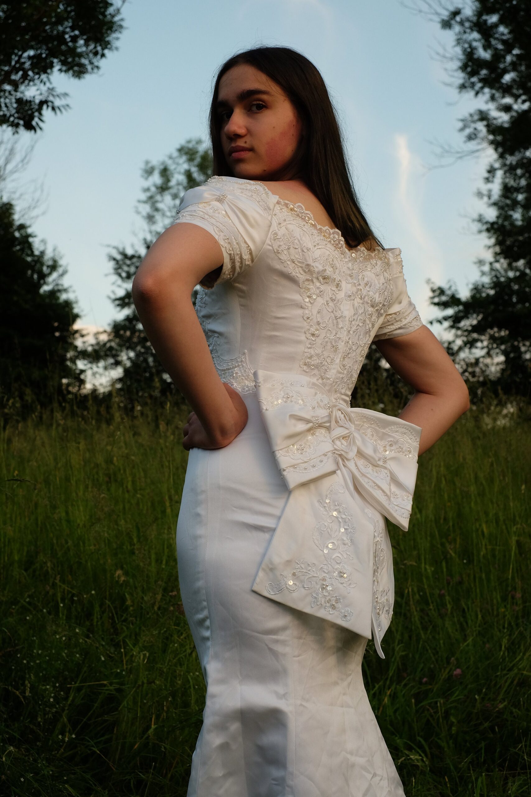 Vintage Mermaid Wedding Dress with a Back Bow, Bead Embellished and Embroidered, La Sposa St Patrick Bridal Gown - Image 5