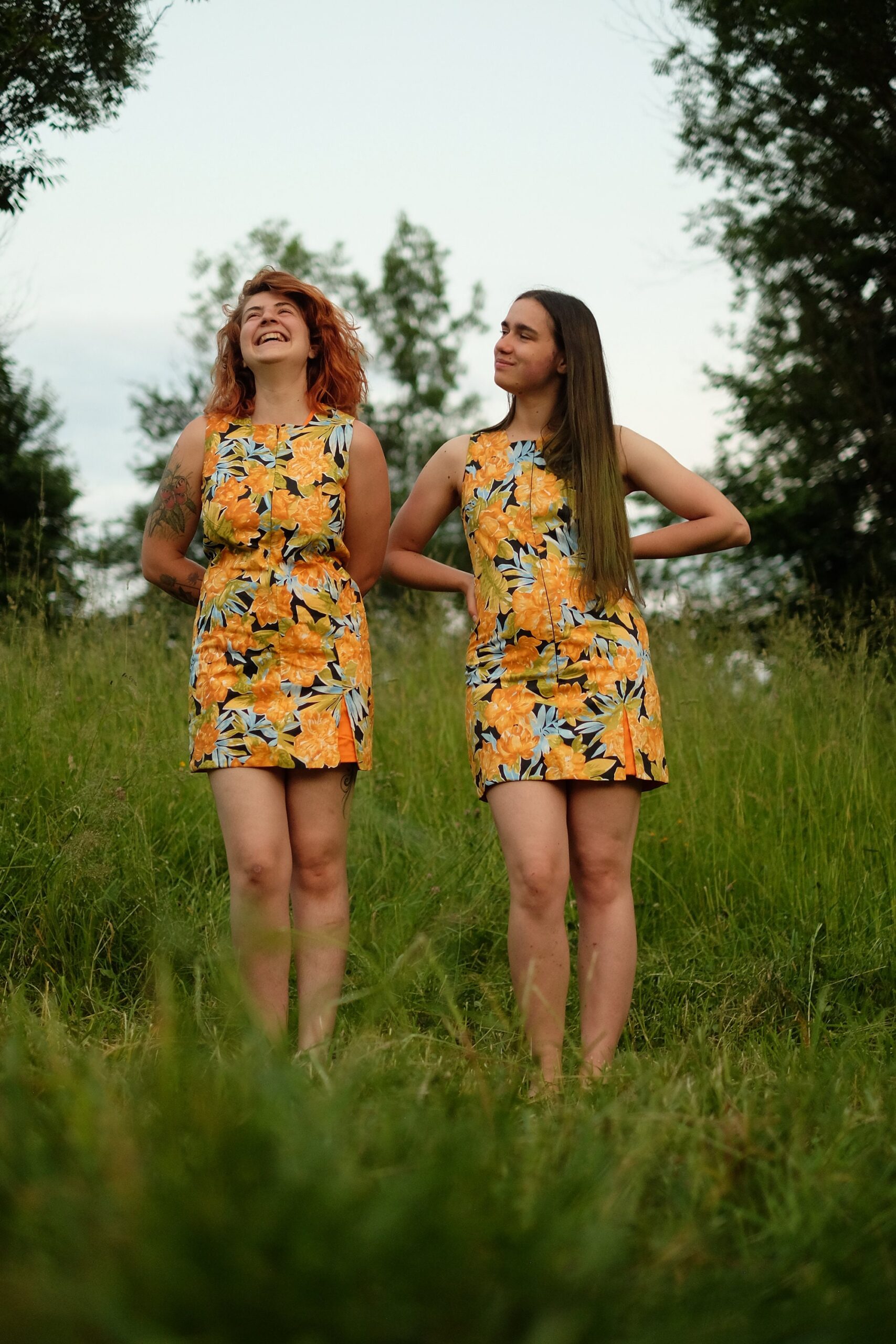 Vintage 60s Floral Orange Reversible Twin Dresses with Front Zipper (2x dress) - Image 6