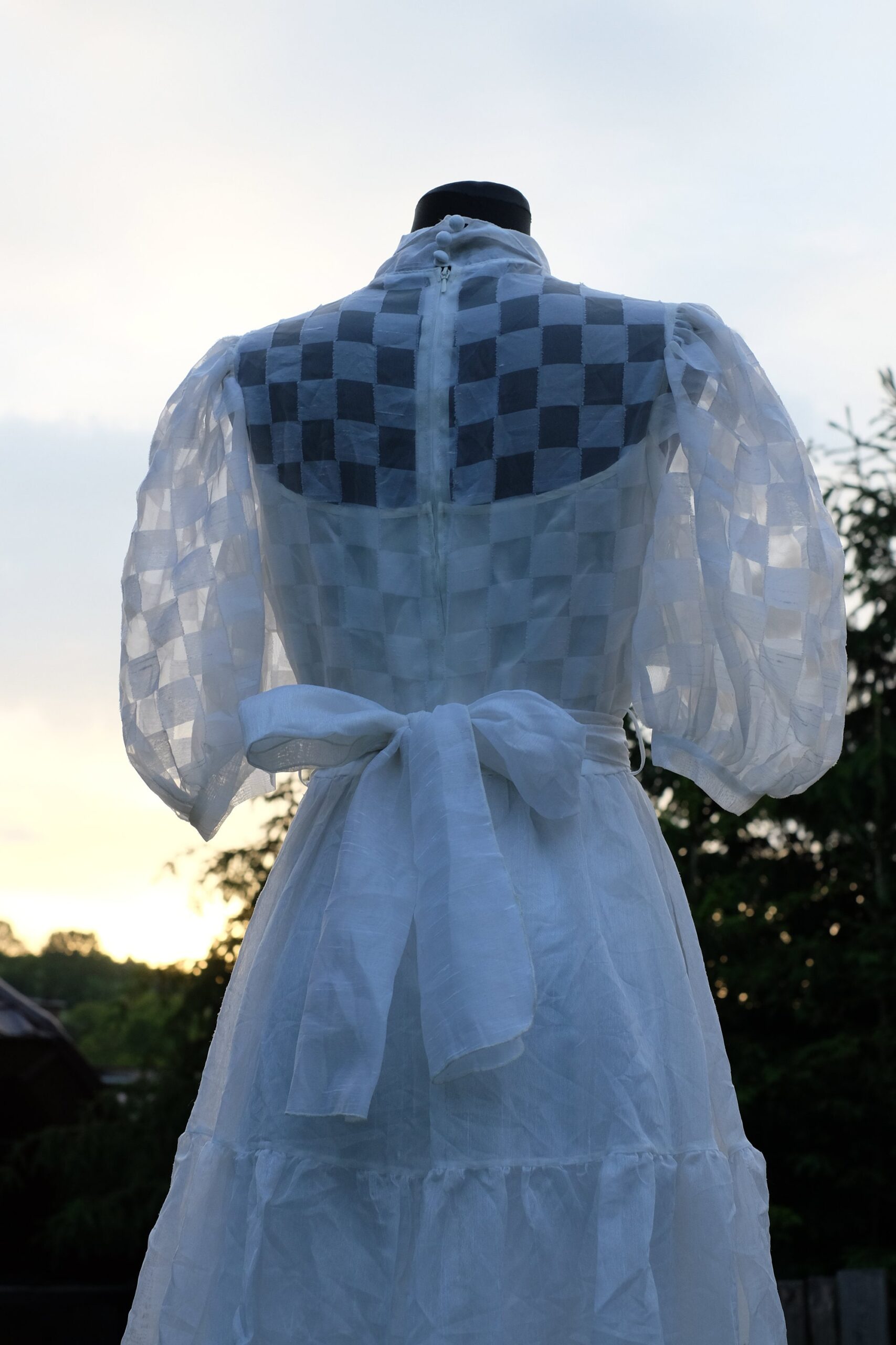 Vintage 70s Boho Punk Wedding Dress, Vera Mont Paris Checkered Bridal Gown - Image 4