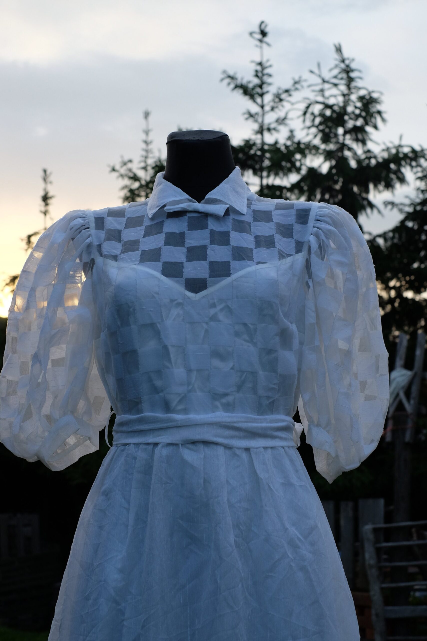 Vintage 70s Boho Punk Wedding Dress, Vera Mont Paris Checkered Bridal Gown - Image 7