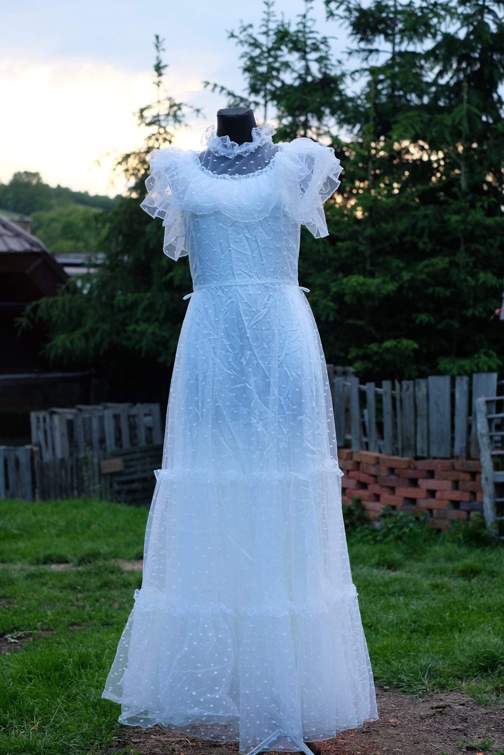 Vintage 70s Boho Wedding Dress, Vera Mont Paris Polka Dot Glamrock Punk Boho Bridal Gown
