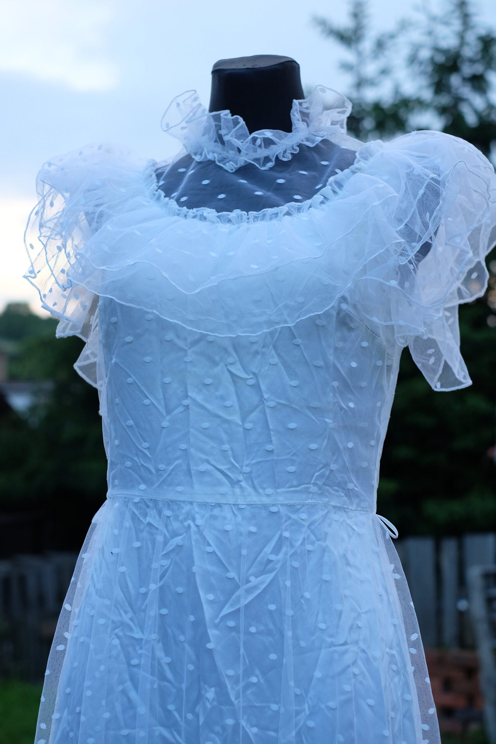 Vintage 70s Boho Wedding Dress, Vera Mont Paris Polka Dot Glamrock Punk Boho Bridal Gown - Image 7