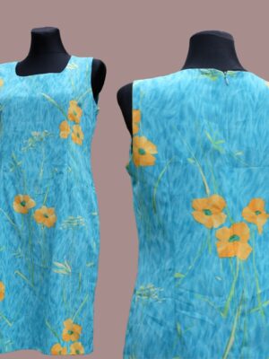 Vintage Blue Sleeveless Floral Dress with Yellow Flowers size eu40