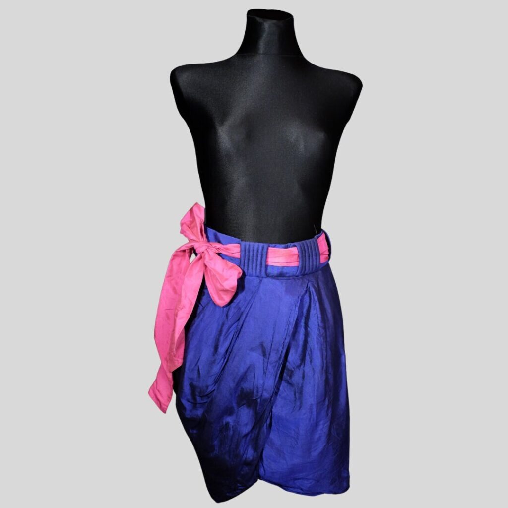 80s Vintage Metallic Blue Pink Bow Pencil Skirt | Thai Silk Skirt