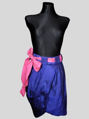 80s Vintage Metallic Blue Pink Bow Pencil Skirt | Thai Silk Skirt