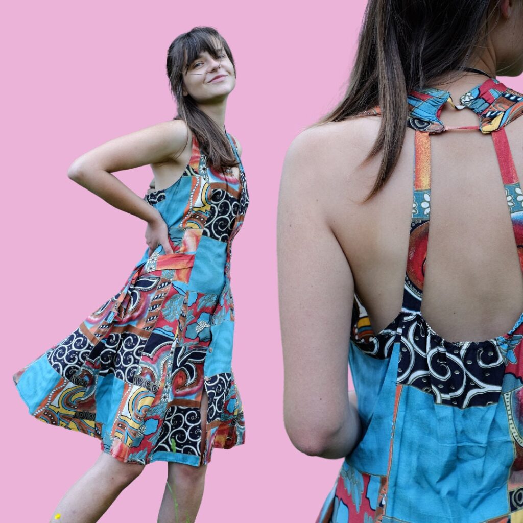 80s Vintage Colourful Summer Boho Hippie Patchwork Midi Dress