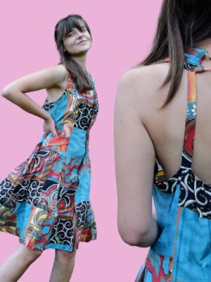 80s Vintage Colourful Summer Boho Hippie Patchwork Midi Dress