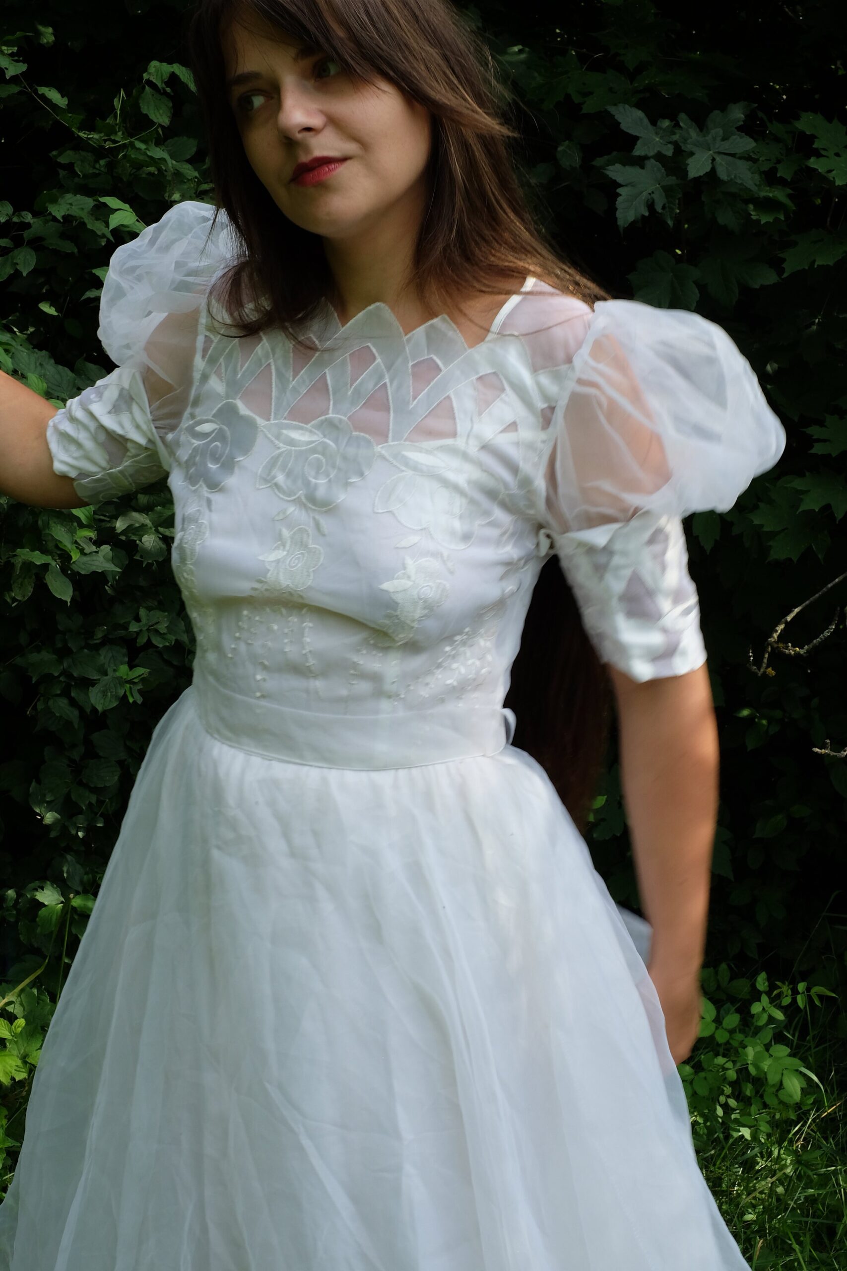 Vintage 70s Fairy Wedding Dress with Puff Sleeves - Image 5