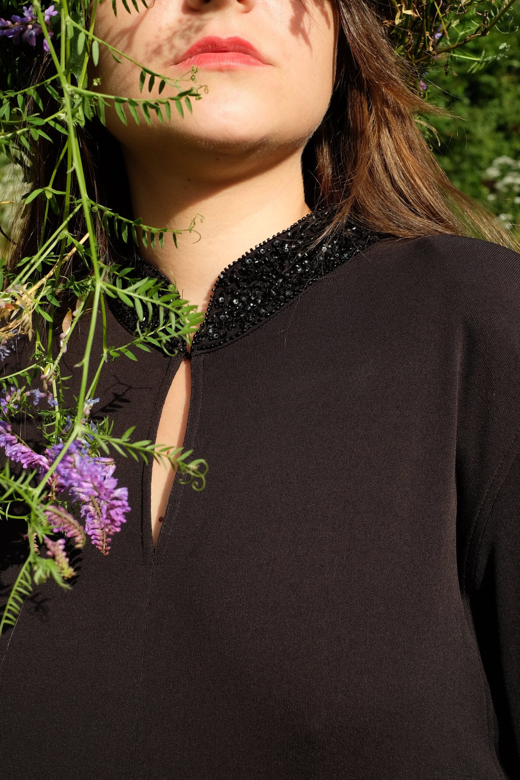 1970s Black maxi Evening Dress, 70s Deadstock NOS Vintage Jean Muir Trapeze Dress with Embellished Collar size XL - Image 4
