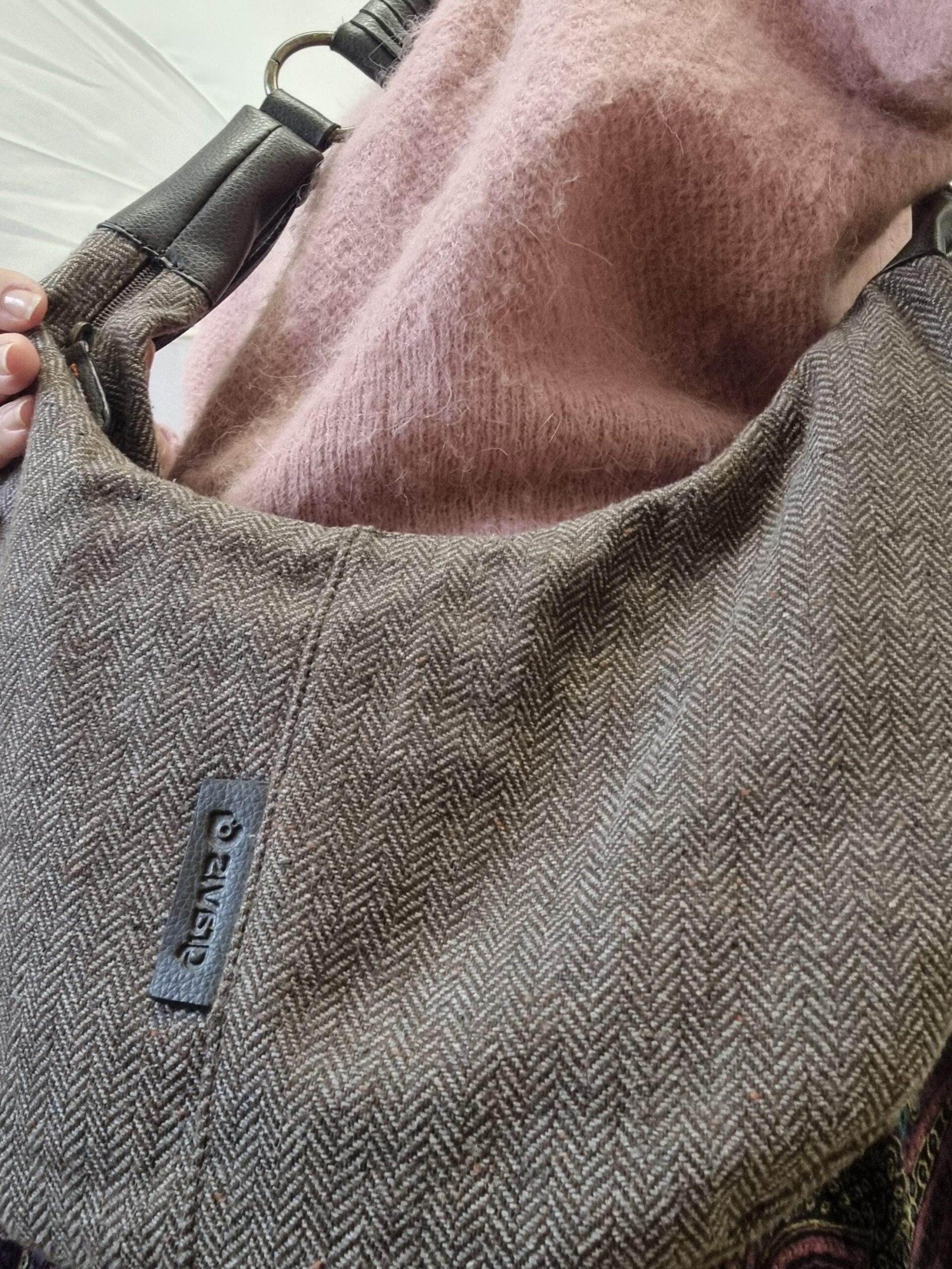 Vintage Brown Tweed Banana Shoulder Bag - Image 8