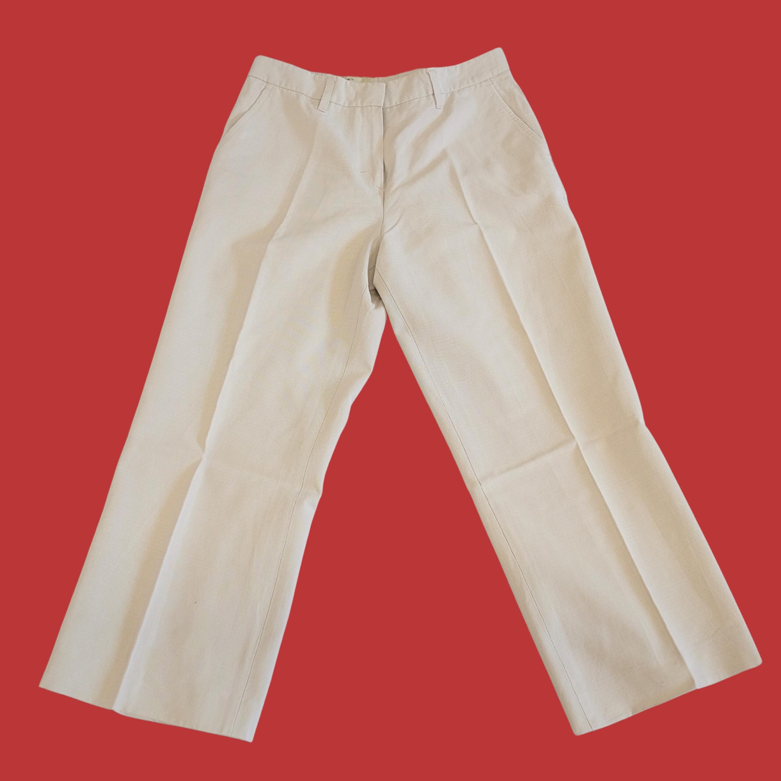 Vintage Off-White Capri Pants, Wide Leg Creased Capri Trousers - Image 2