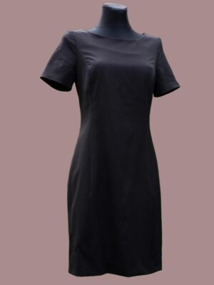 Vintage Wool Black Short Sleeved Minimalist Pencil Dress size eu38