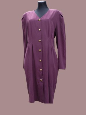 80s Vintage Long Sleeved Warm Purple Dress with Golden Buttons,Dorothy Perkins size eu48