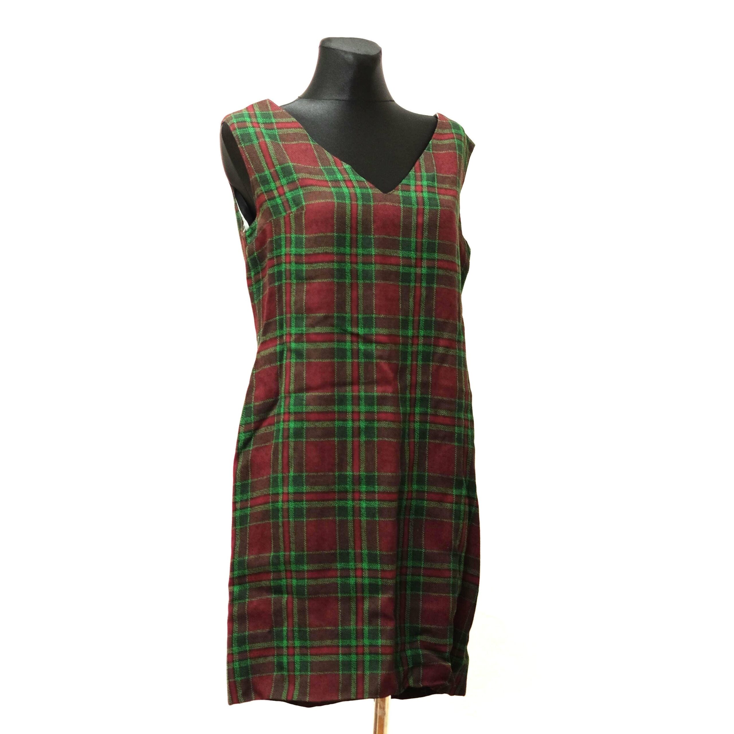 Vintage Mod 60s Wool Tartan Plaid Winter Mini Dress in Red and Green Size Eu42/L