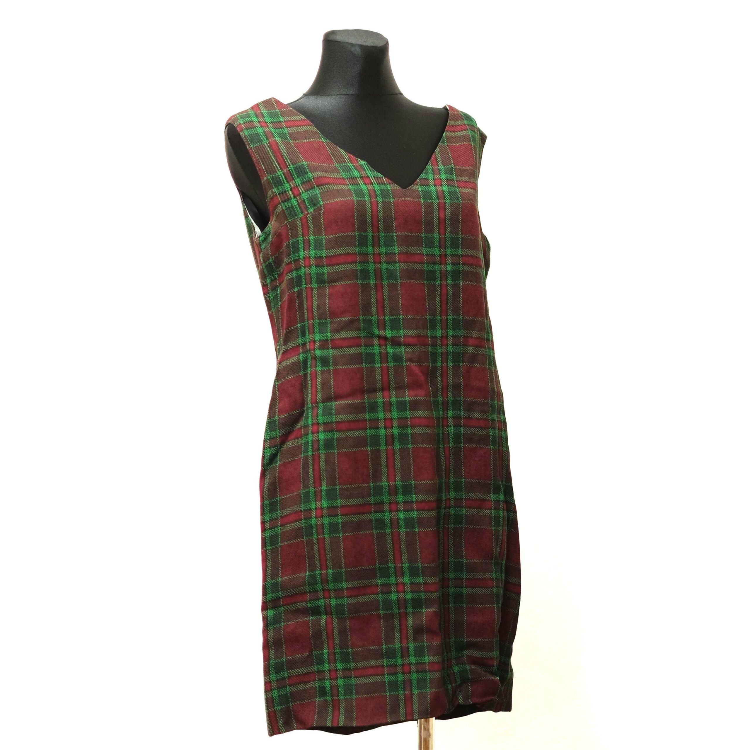 Vintage Mod 60s Wool Tartan Plaid Winter Mini Dress in Red and Green Size Eu42/L - Image 8