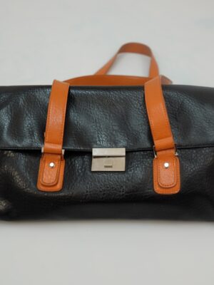 Vintage Black Rectangular Shoulder Bag with Brown Straps
