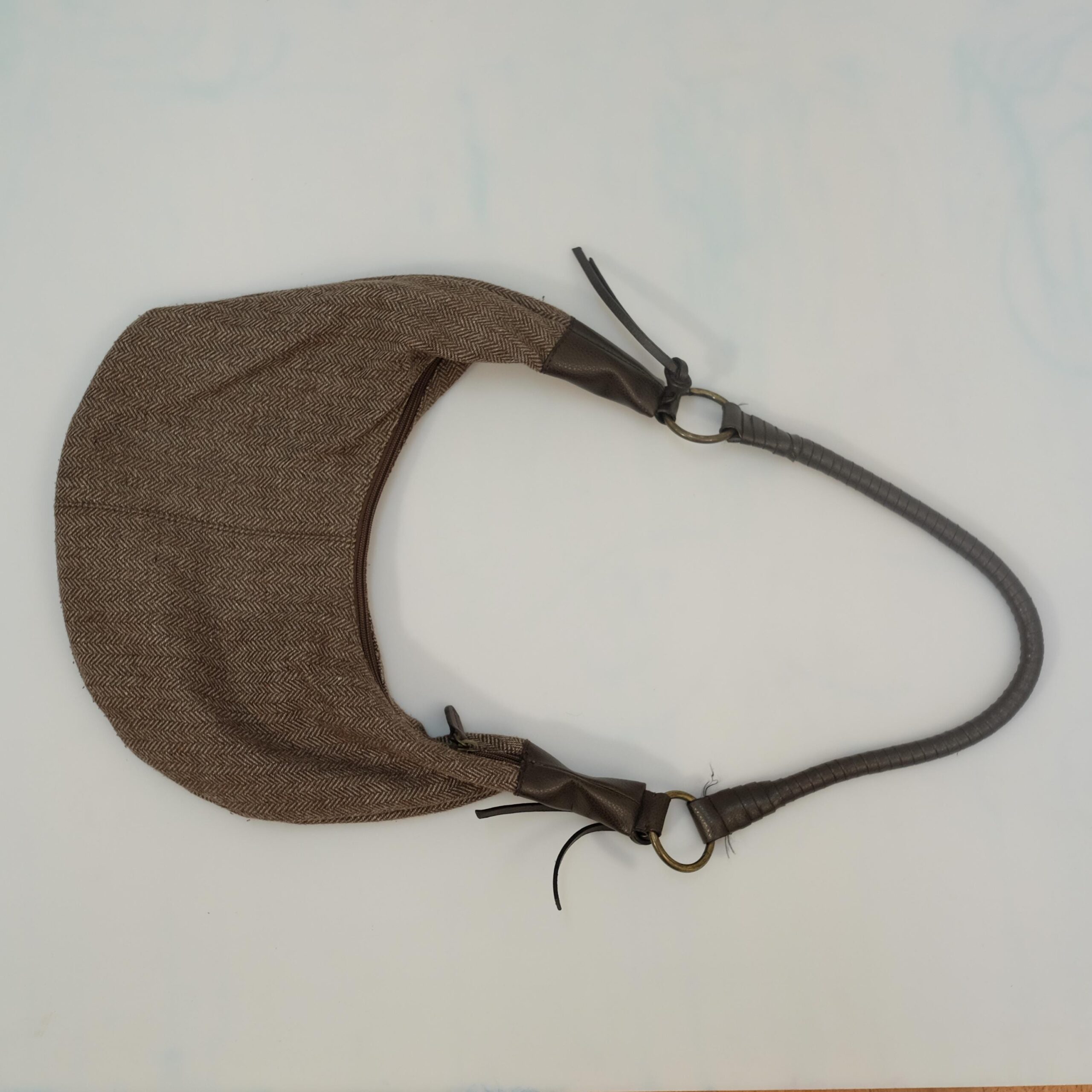 Vintage Brown Tweed Banana Shoulder Bag - Image 4
