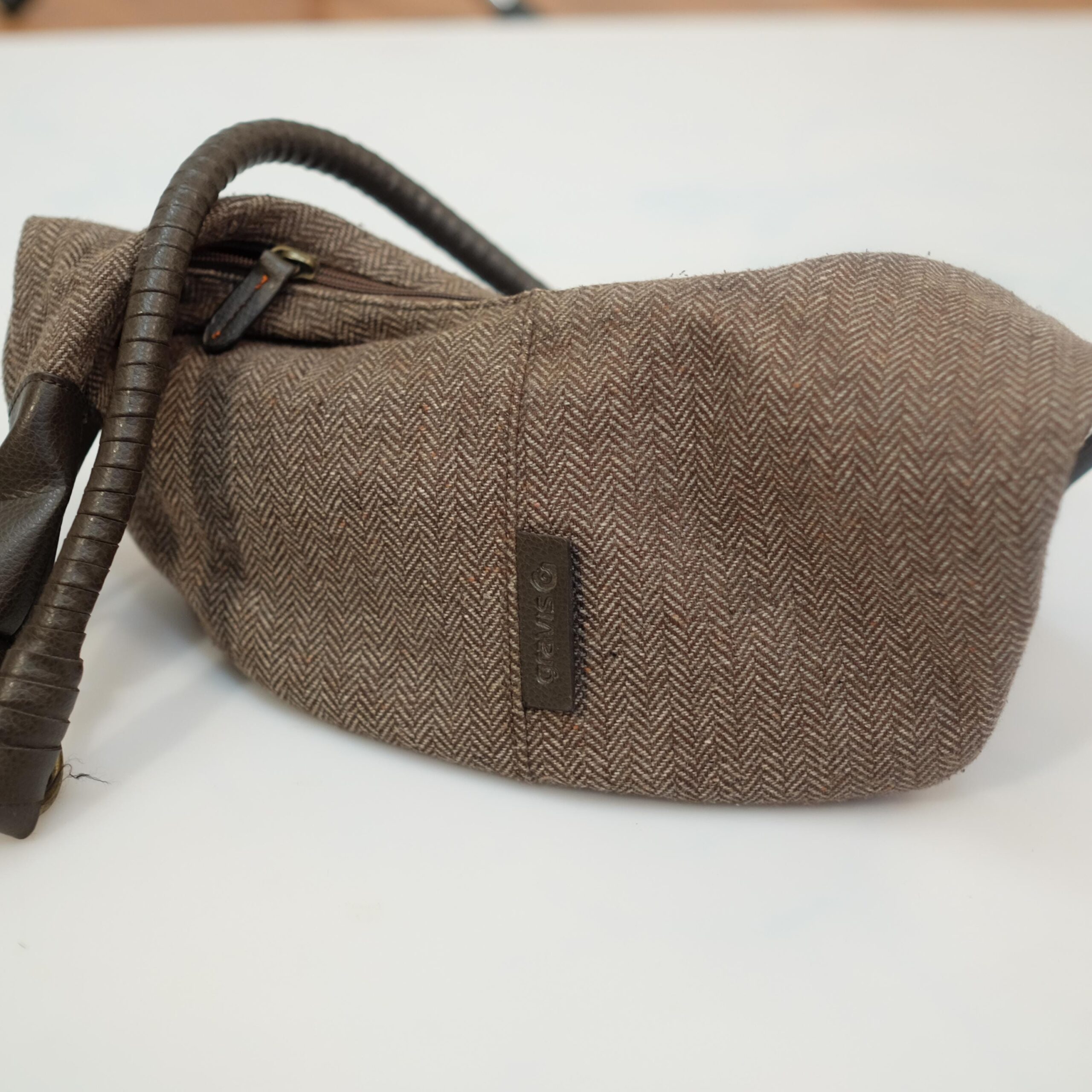 Vintage Brown Tweed Banana Shoulder Bag - Image 6