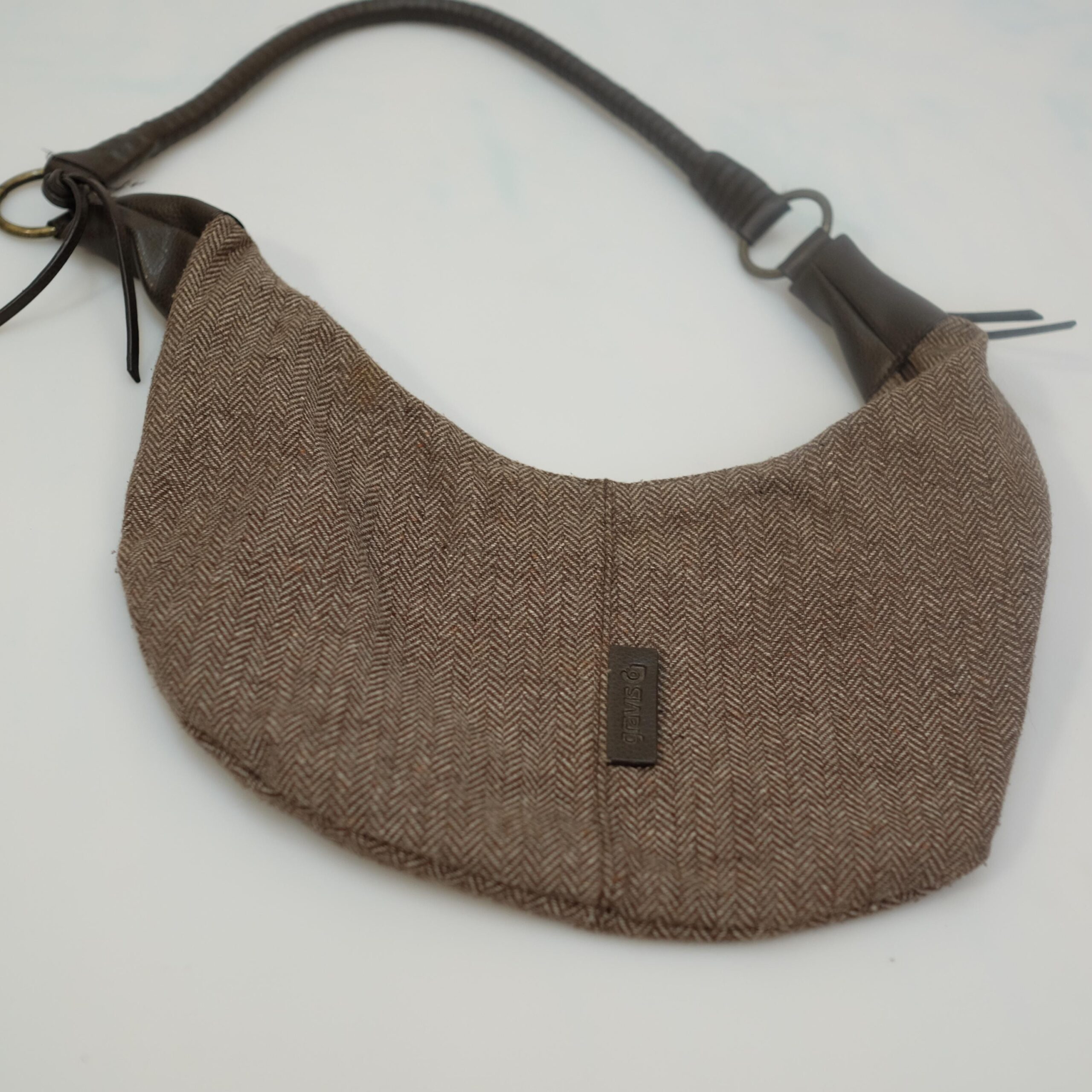 Vintage Brown Tweed Banana Shoulder Bag - Image 5