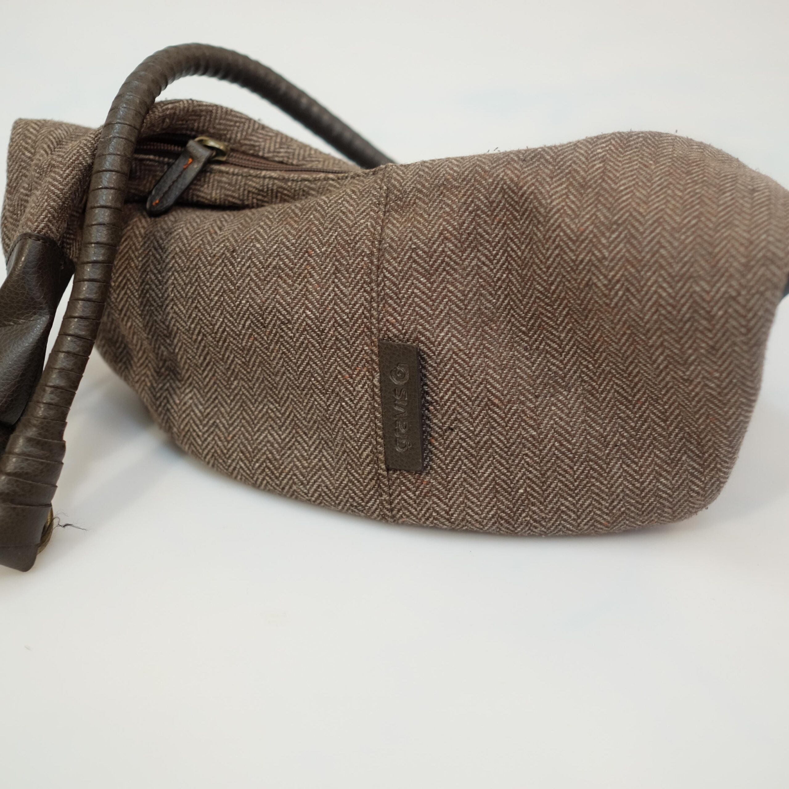 Vintage Brown Tweed Banana Shoulder Bag - Image 2