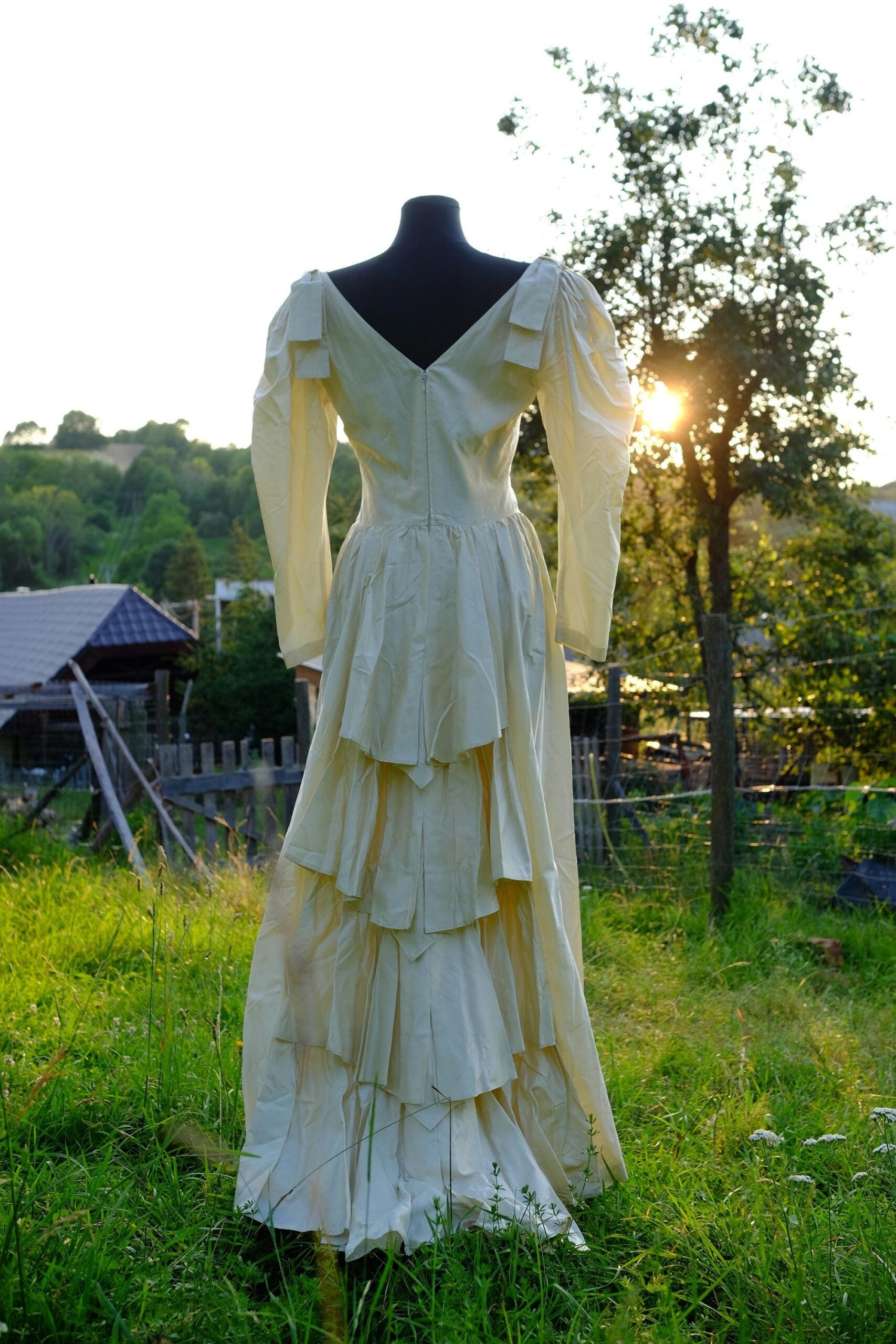1980s Unique Vintage Butter Cream Satin Wedding Dress