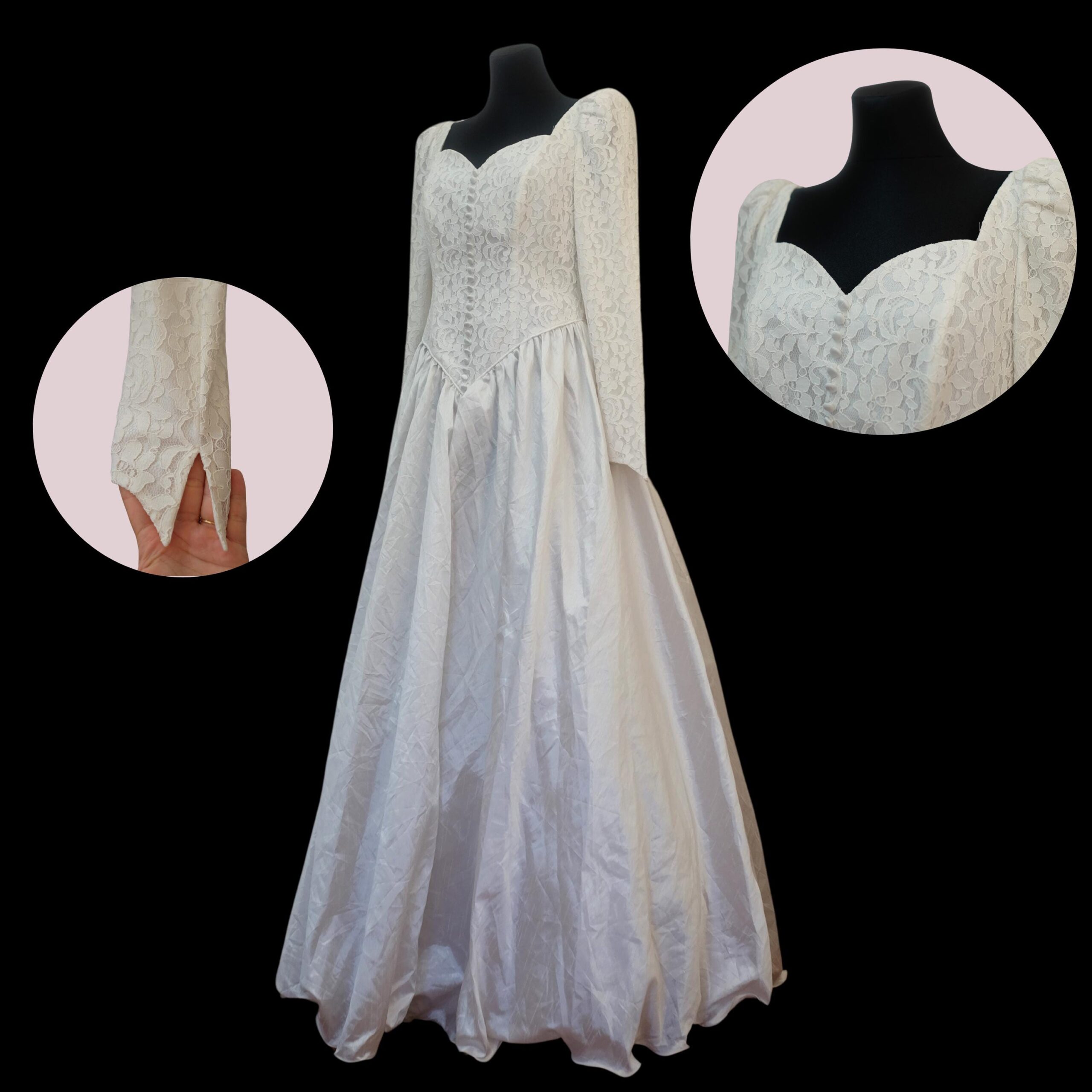 Vintage Deadstock Lace Wedding Dress with Long Sleeve Size42/L - Image 2