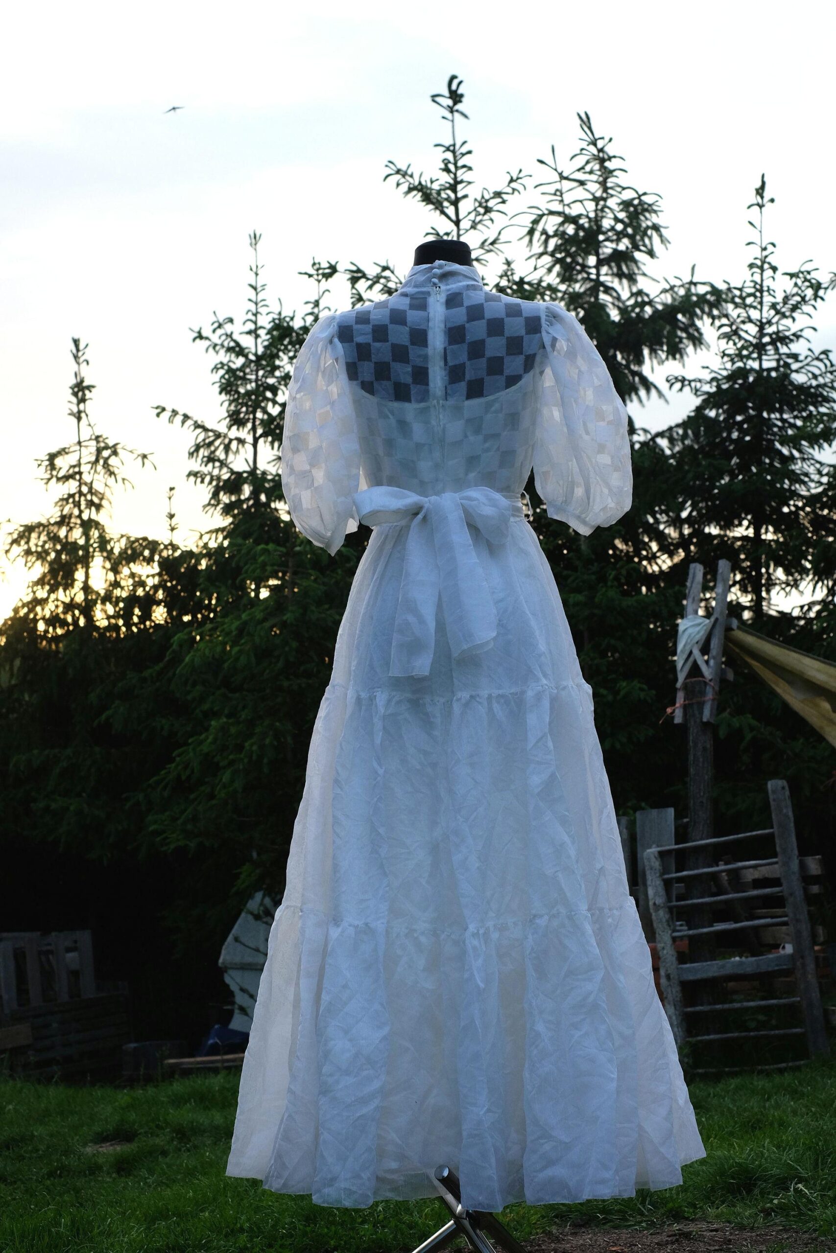 Vintage 70s Boho Punk Wedding Dress, Vera Mont Paris Checkered Bridal Gown - Image 3