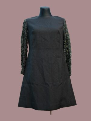 Vintage Black Long Sleeved Mini Dress with Crochet Sleeves size EU40