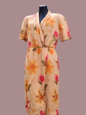 80s Vintage Floral Apricot Short Sleeved Dress  size eu44