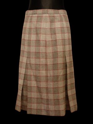 Vintage Winter Skirt, Gray Tartan Plaid Midi Skirt