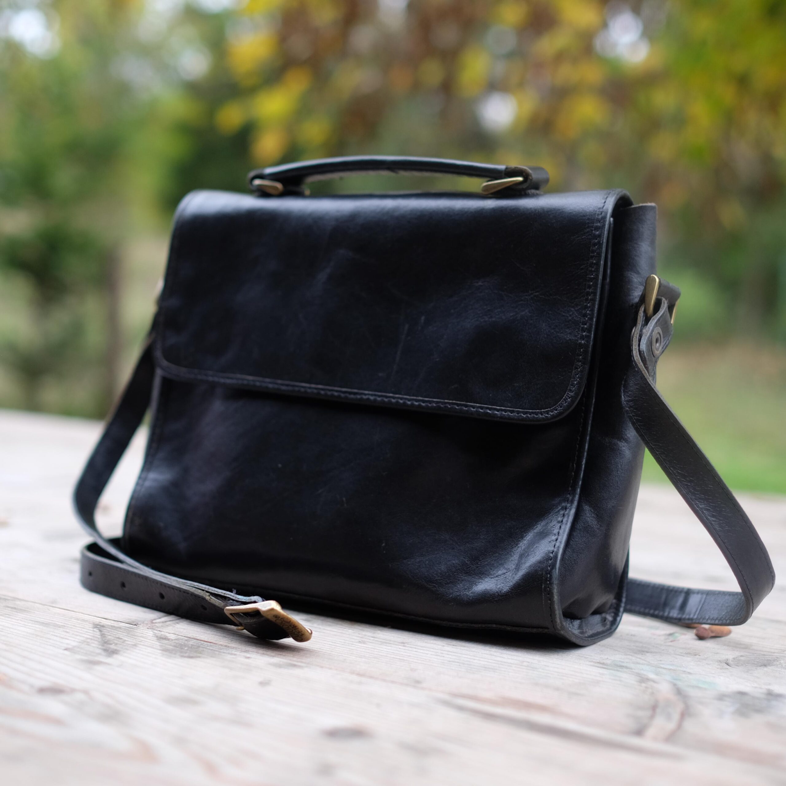 Vintage Black Claudio Ferrici Leather Black Crossbody Bag / Shoulder Bag, Minimalist luxury handbag