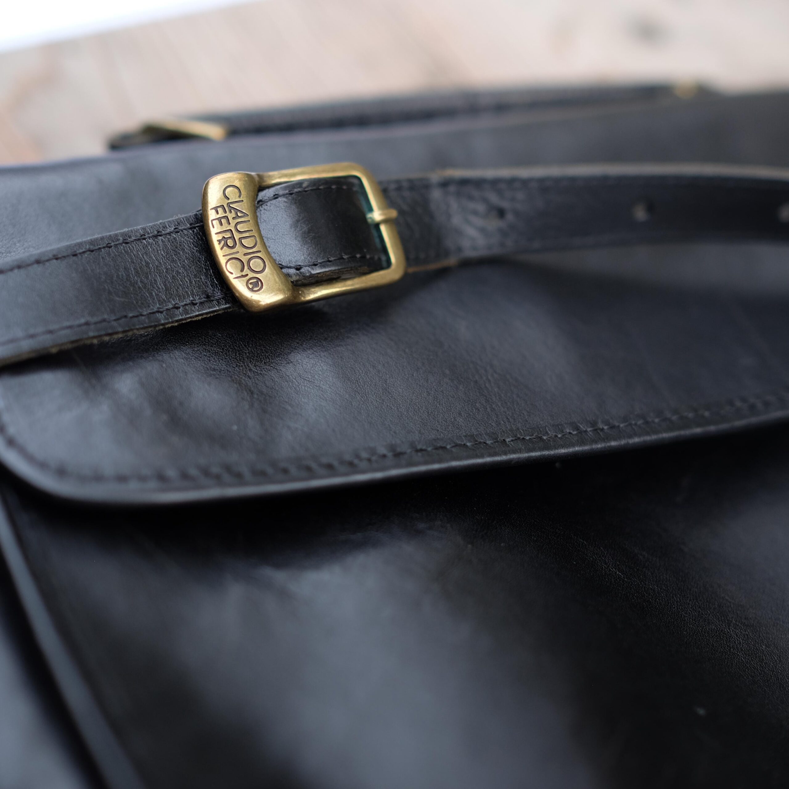 Vintage Black Claudio Ferrici Leather Black Crossbody Bag / Shoulder Bag, Minimalist luxury handbag - Image 8