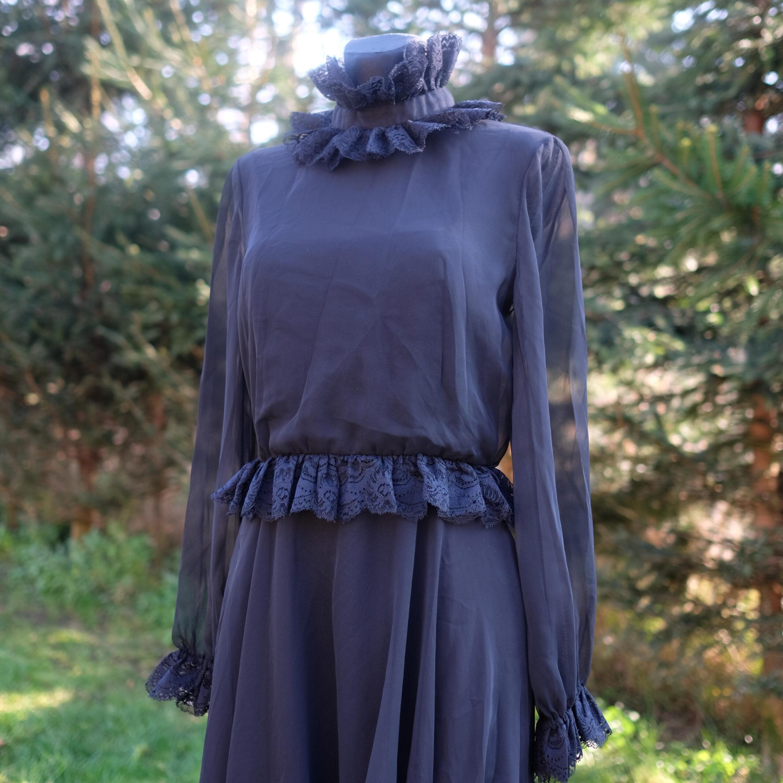 70s Designer Roland Klein Dress, Vintage Black Boho Hippie Maxi Dress XS/S, Victorian Style, 70s Prairie Dress, Goth Dress, Nosferatu Vibes - Image 5