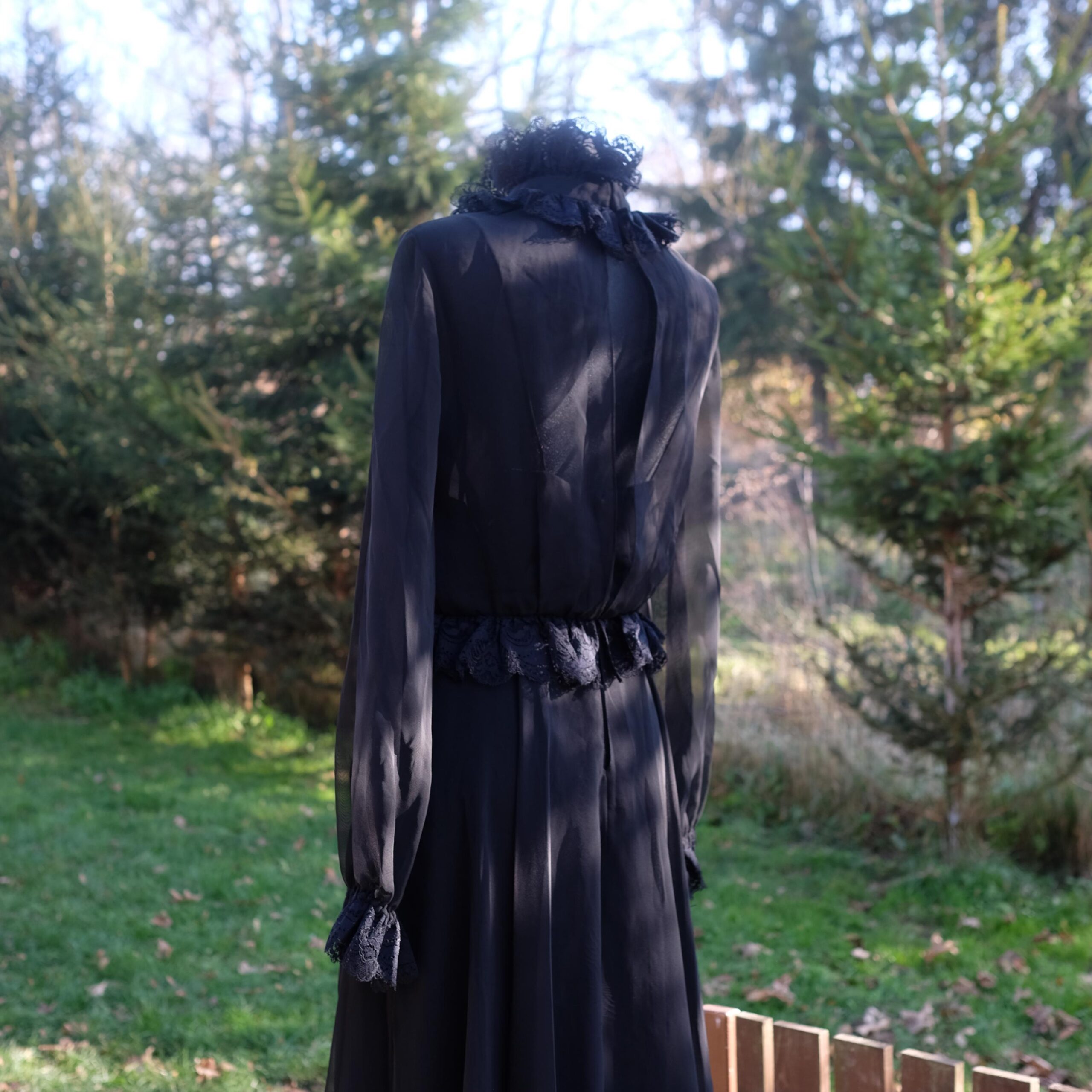 70s Designer Roland Klein Dress, Vintage Black Boho Hippie Maxi Dress XS/S, Victorian Style, 70s Prairie Dress, Goth Dress, Nosferatu Vibes - Image 7