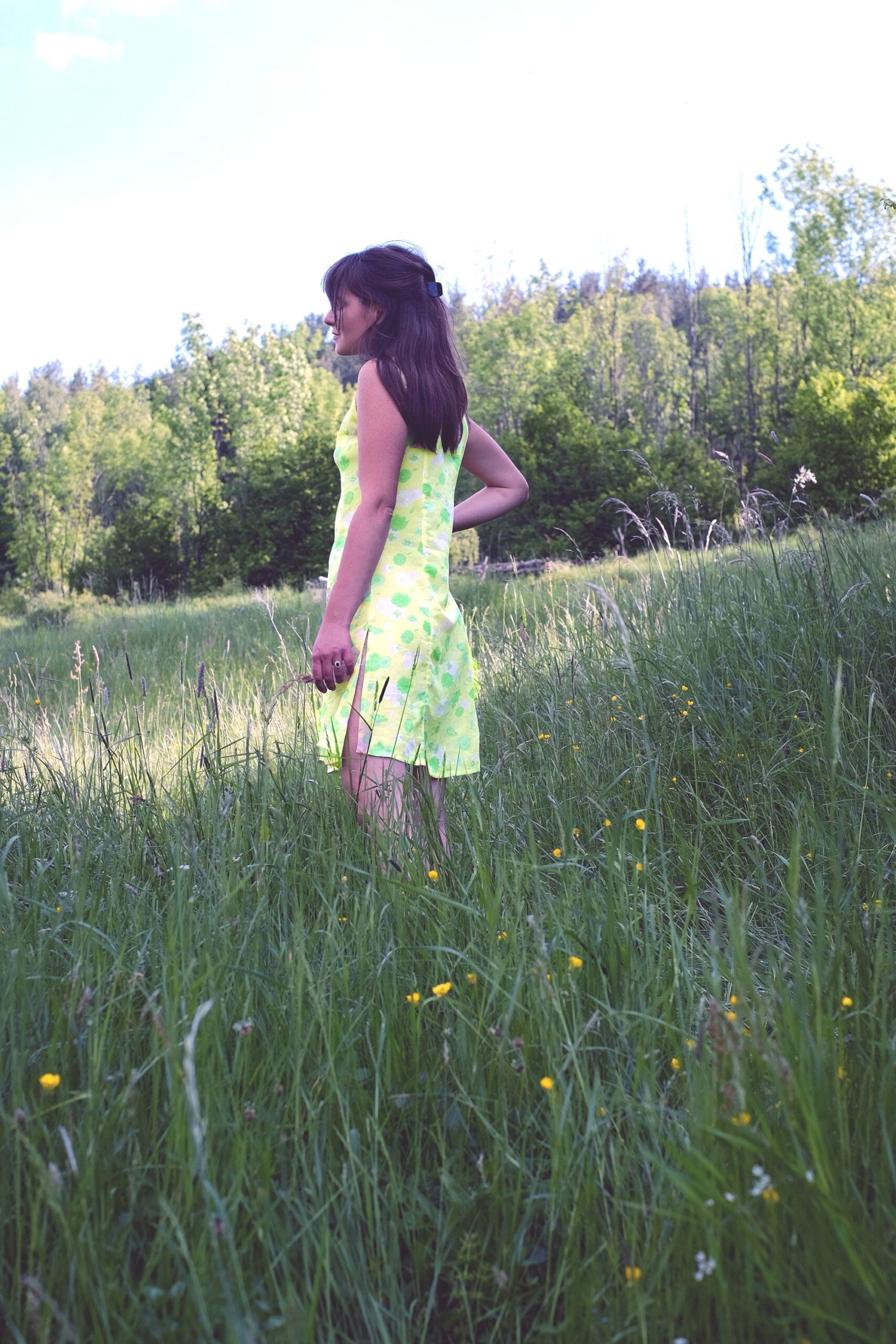 Vintage 60s Floral Mini Dress in Yellow, Sheer Mini Summer Dress - Image 4