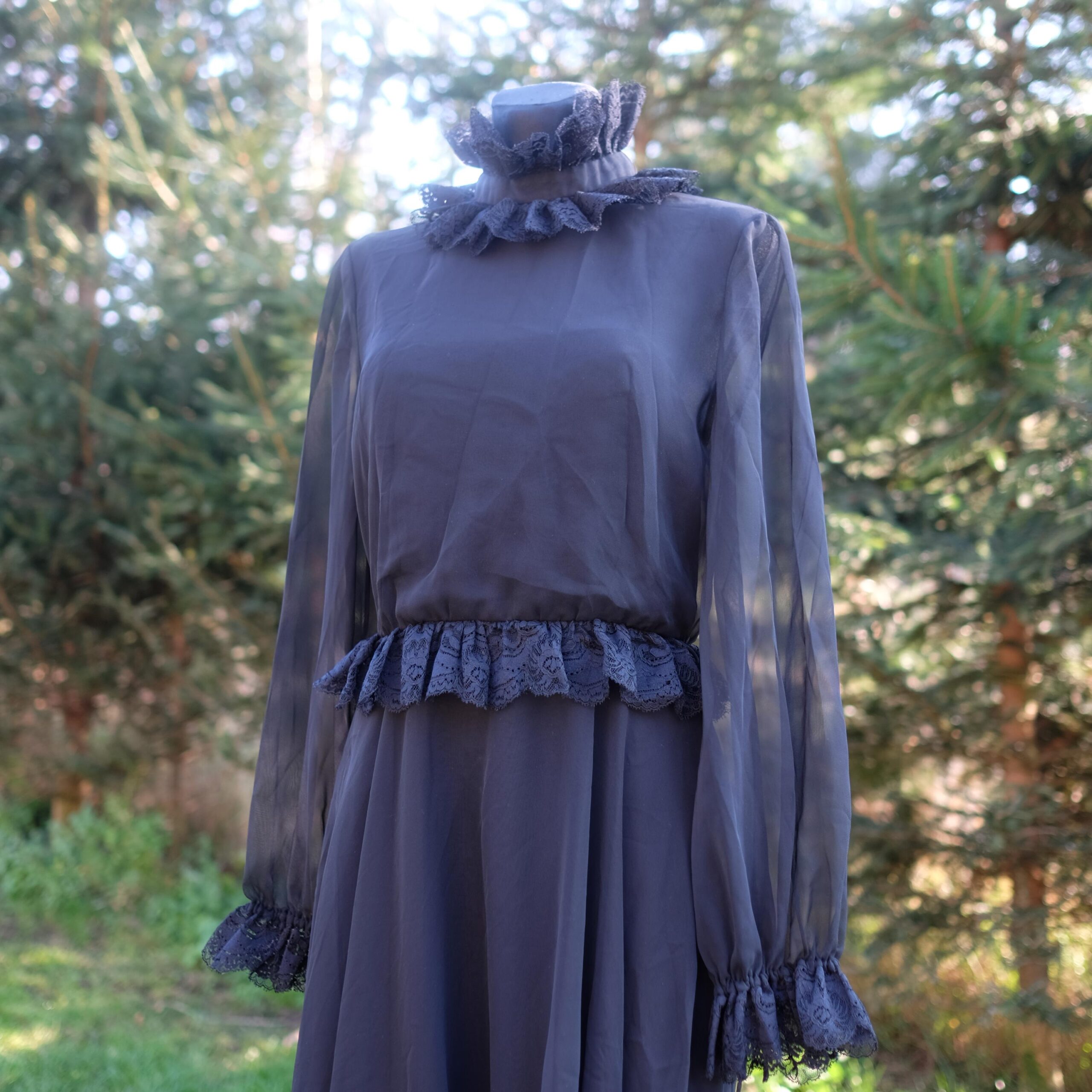 70s Designer Roland Klein Dress, Vintage Black Boho Hippie Maxi Dress XS/S, Victorian Style, 70s Prairie Dress, Goth Dress, Nosferatu Vibes - Image 3