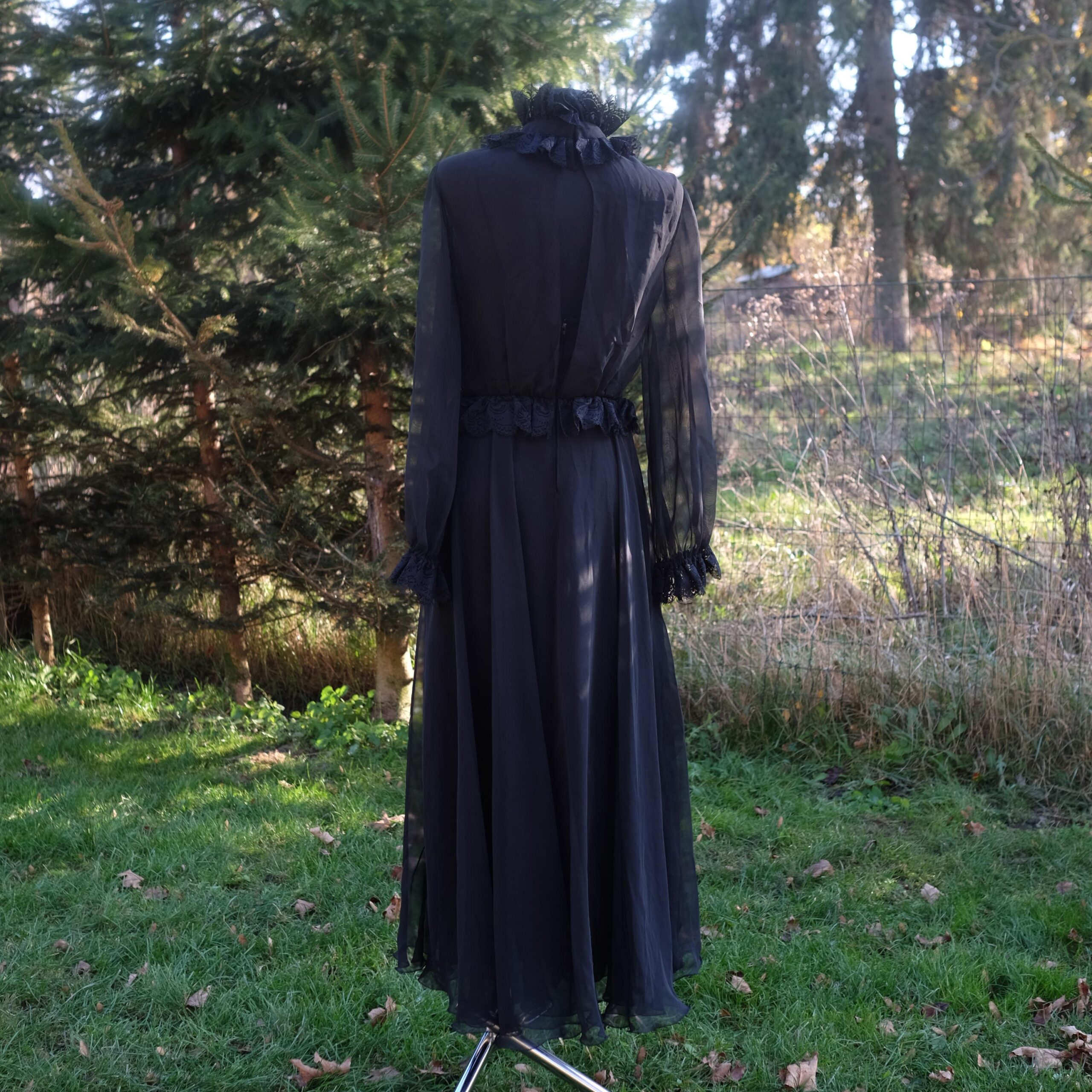 70s Designer Roland Klein Dress, Vintage Black Boho Hippie Maxi Dress XS/S, Victorian Style, 70s Prairie Dress, Goth Dress, Nosferatu Vibes - Image 8