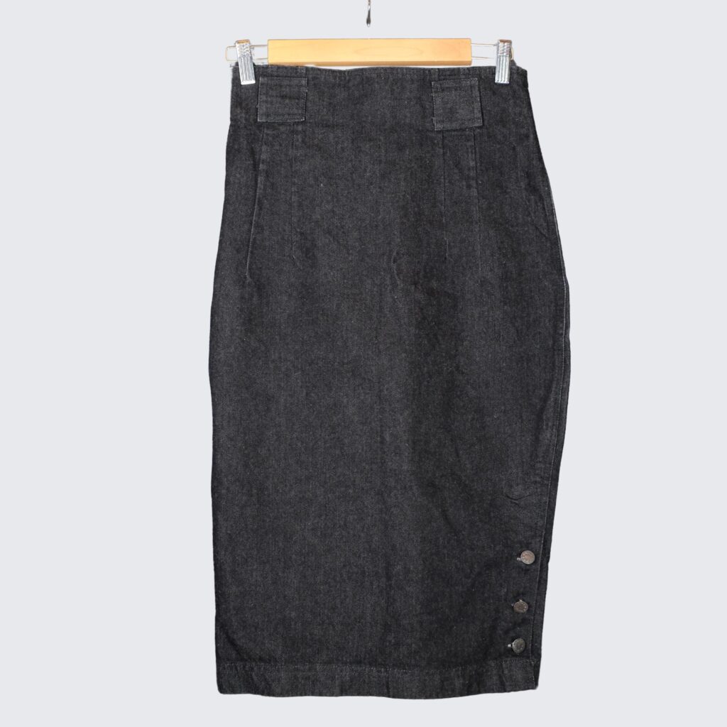 Vintage Black Denim Pencil Skirt | Side Buttons Skirt | EU 34